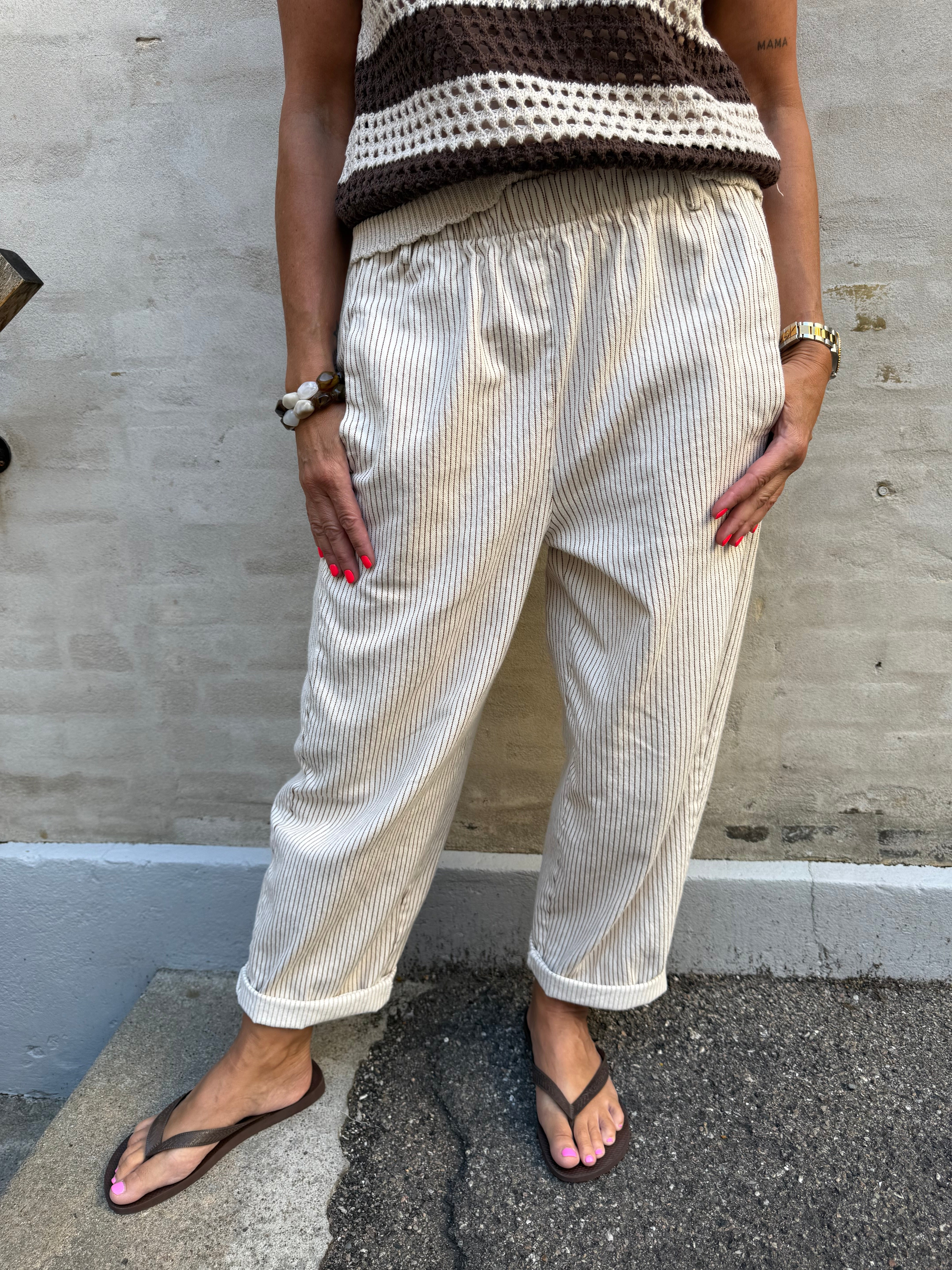 Paola Striped Pants - Off White/Light Beige