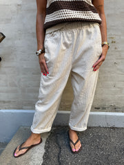 Paola Striped Pants - Off White/Light Beige