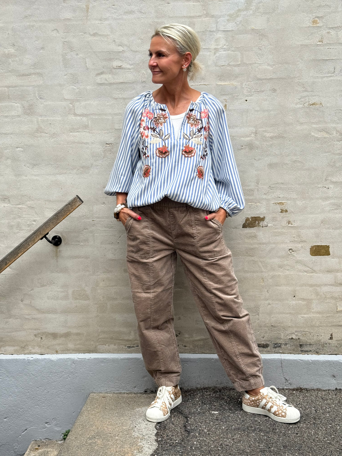Boheme Shirt W/Embrodery & Stripes - Blue
