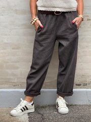 Paola Striped Pants - Dark Brown Striped