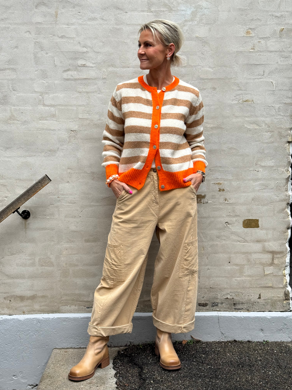 Pipi Striped Cardigan - Off White/Camel/Orange
