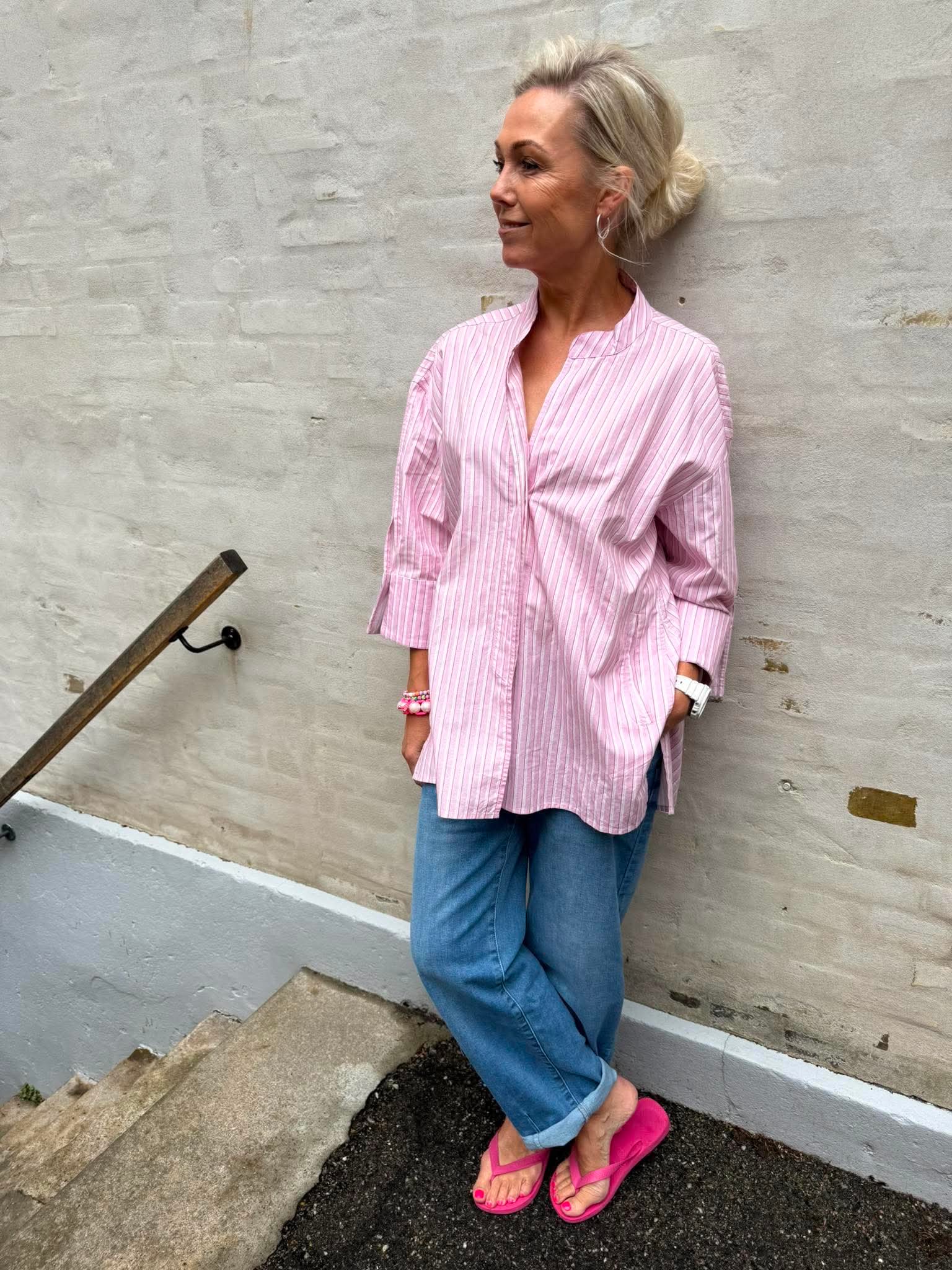Luna Cherry Shirt - Light Pink Stripe