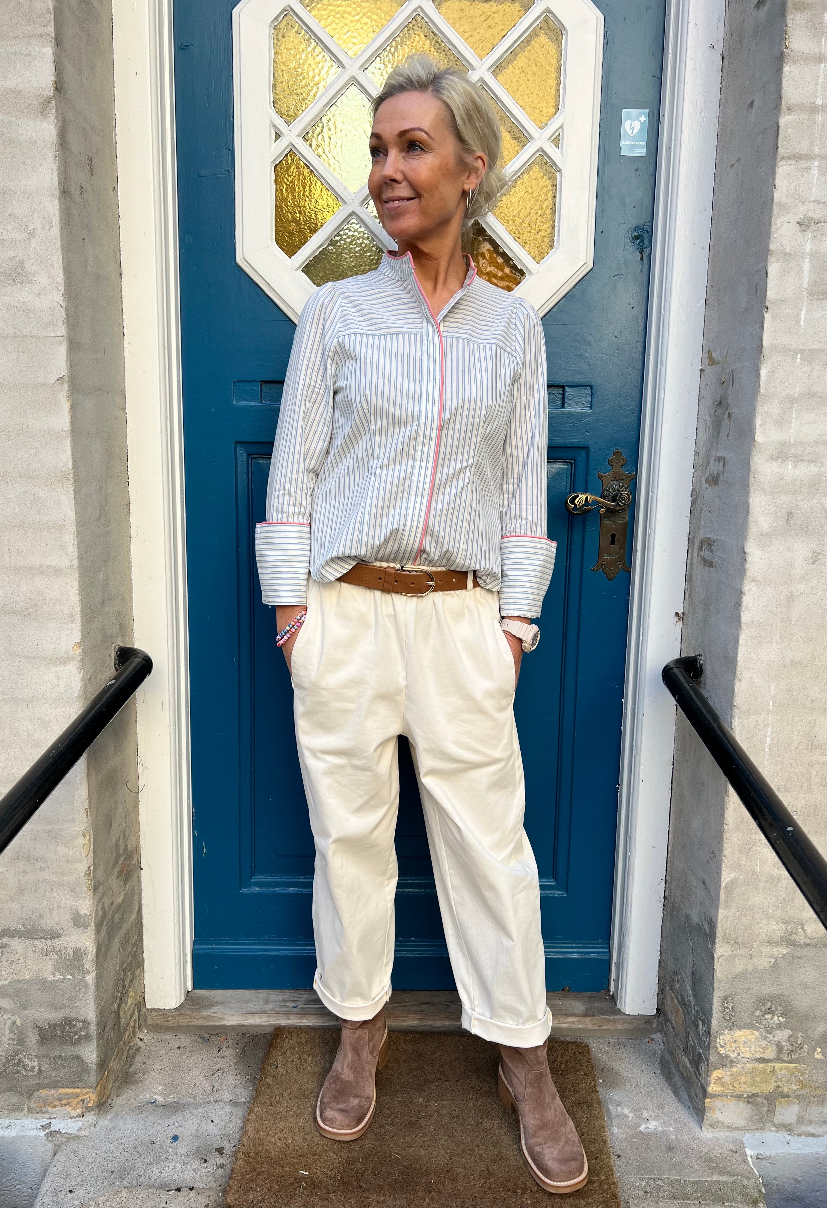 NicoGO Go Shirt - Benvit blårandig