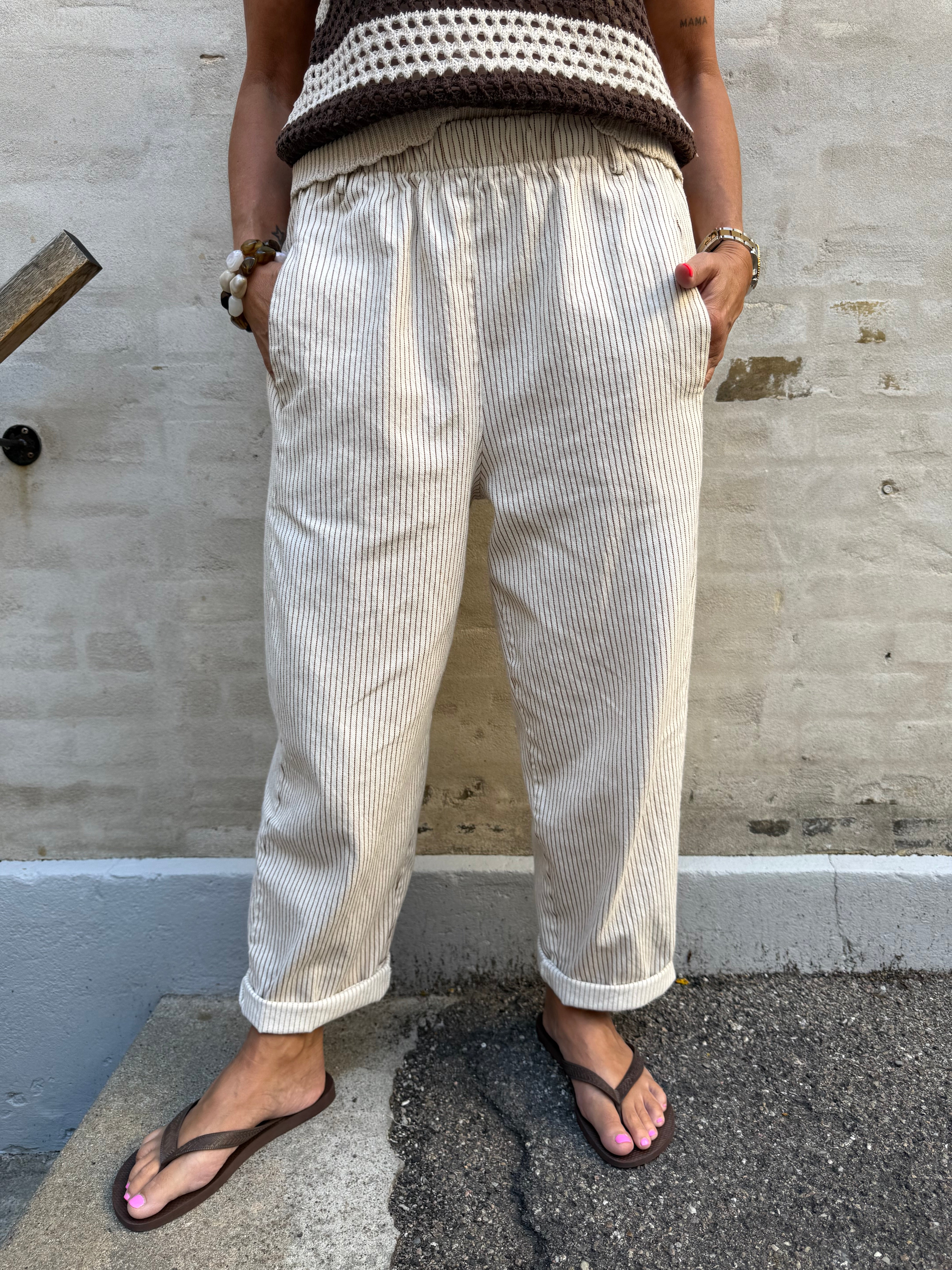 Paola Striped Pants - Off White/Light Beige