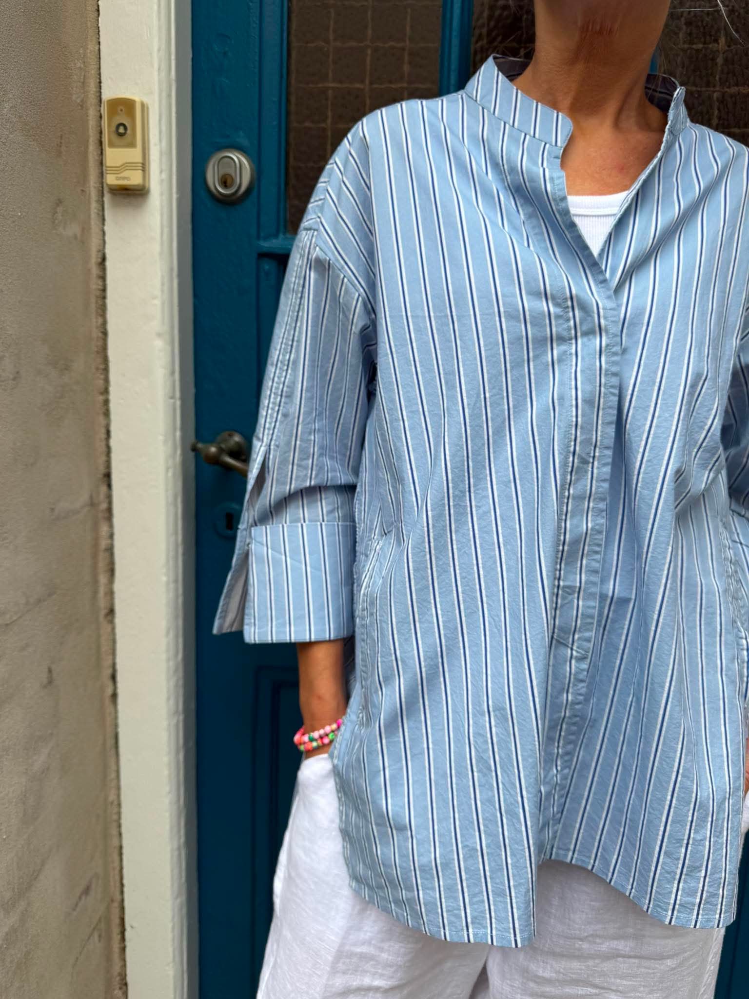 Luna Cherry Shirt - Light Blue Stripe