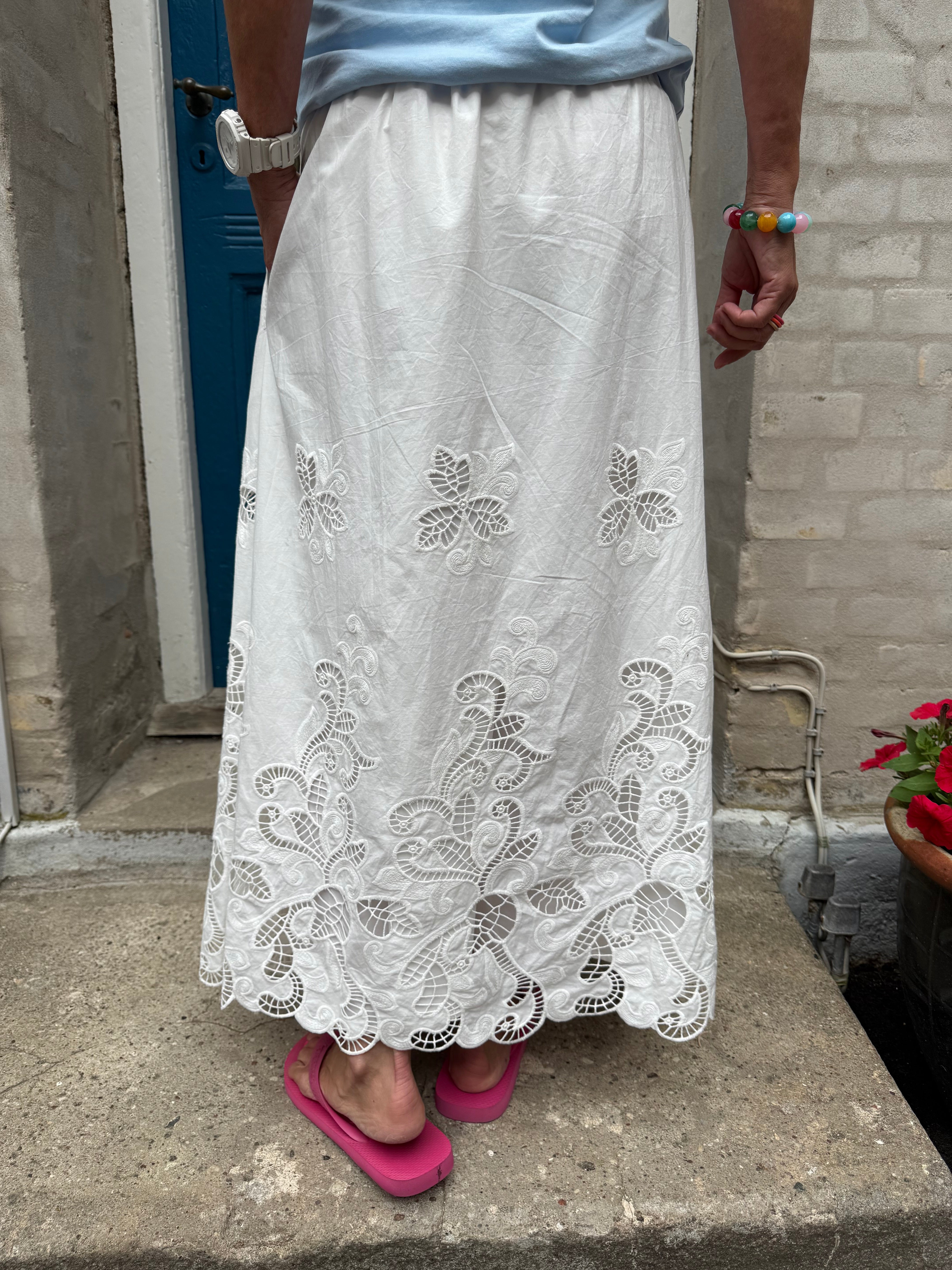 Yara Long EMB Skirt - White