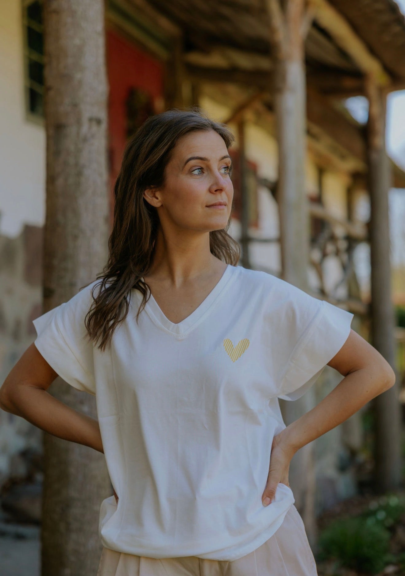 Heart T-shirt - White Yellow