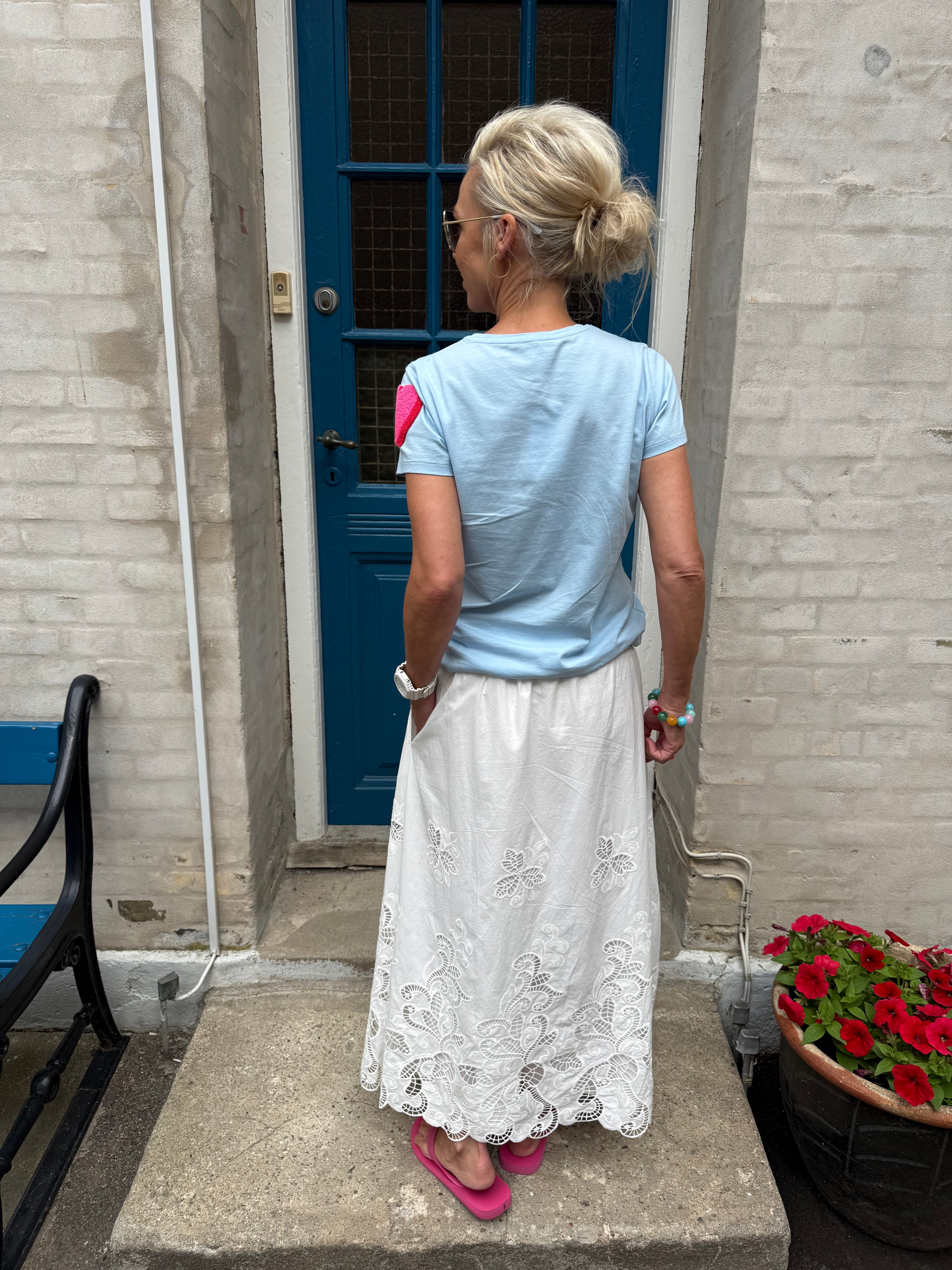 Yara Long EMB Skirt - White