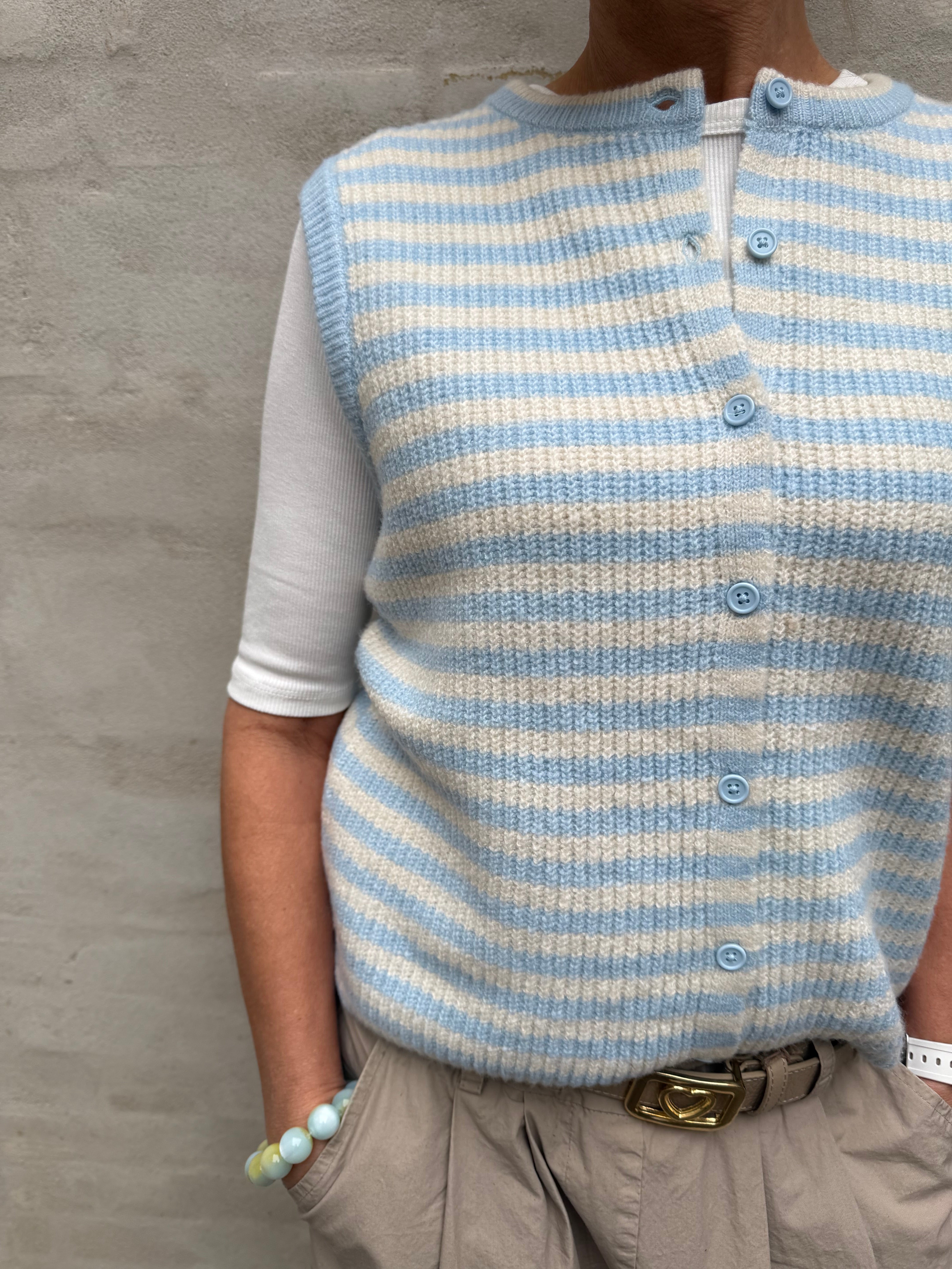 MALOU SL O-NECK STRIPE CARDIGAN - Cashmere Blue Birch