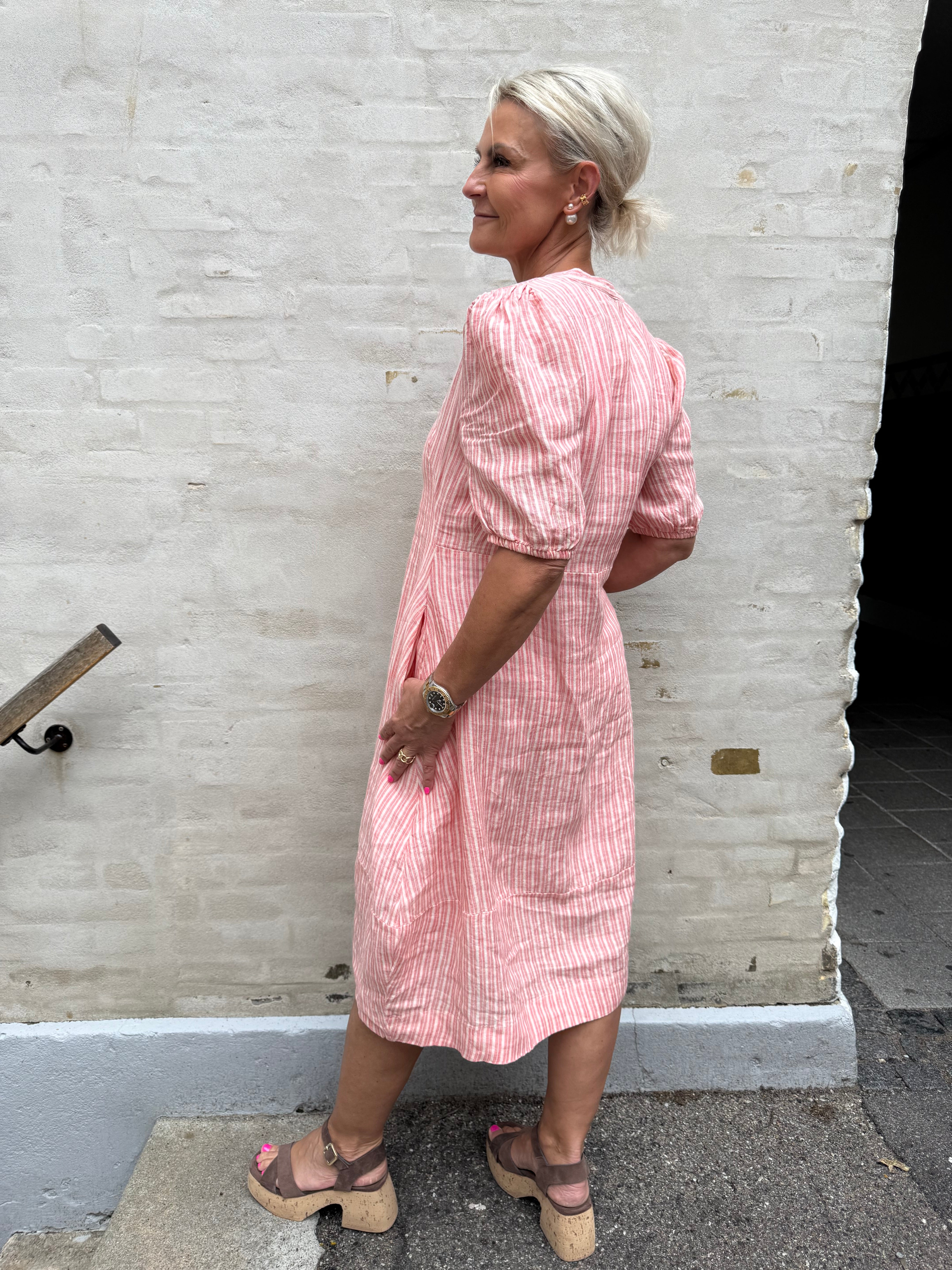 Aniela Molly SS Placket Dress - Sugar Coral/Whitecap Stripe