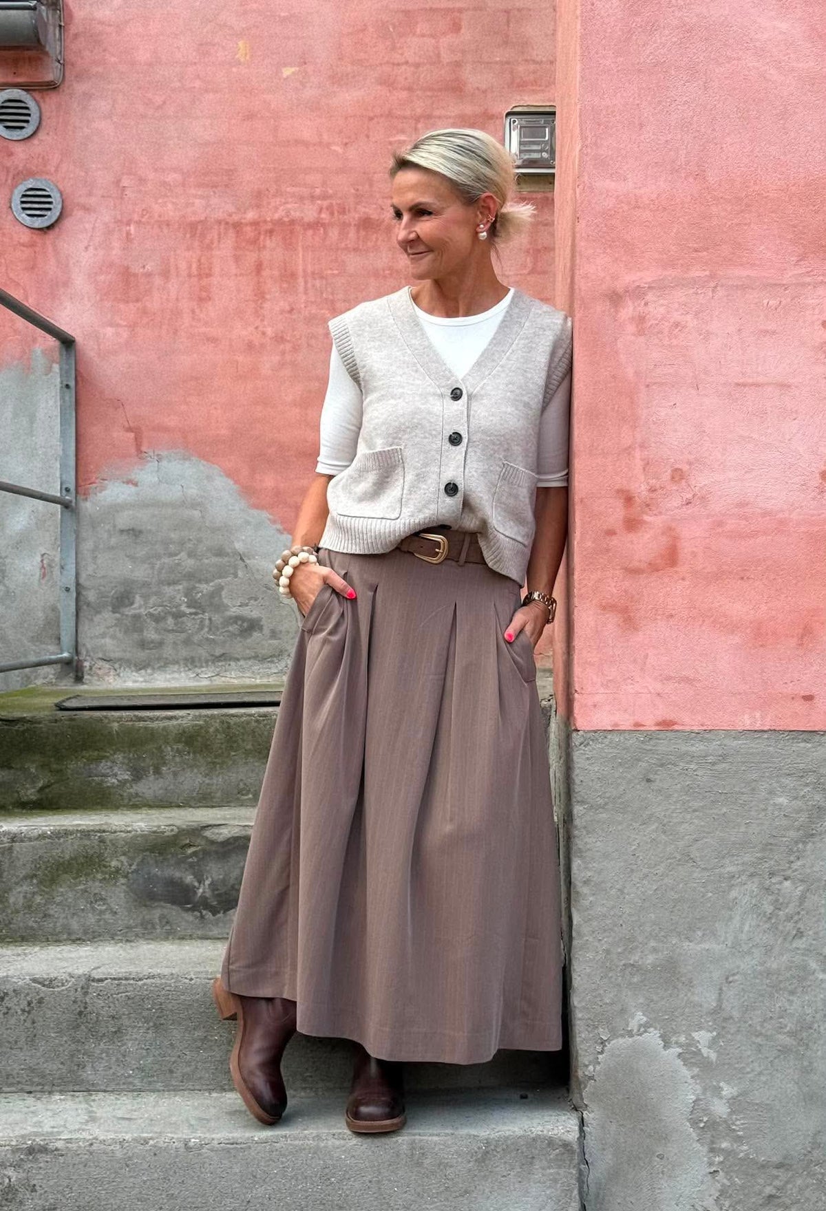 LyviaCC Pleat Pin Skirt - Valnöt