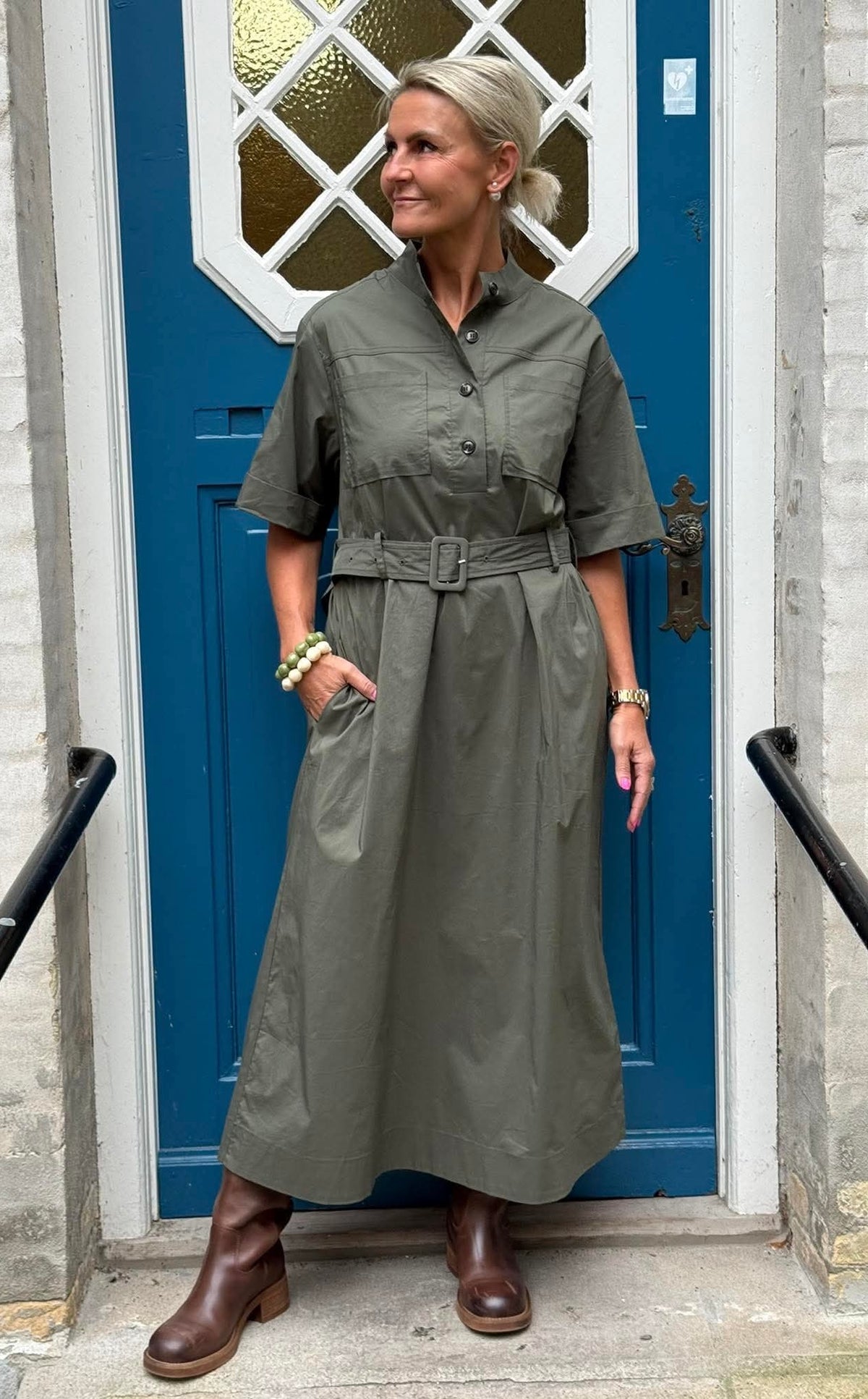 Cina Poplin Dress - Army