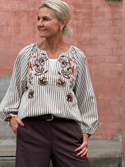 Boheme Shirt W/Embrodery & Stripes - Marron