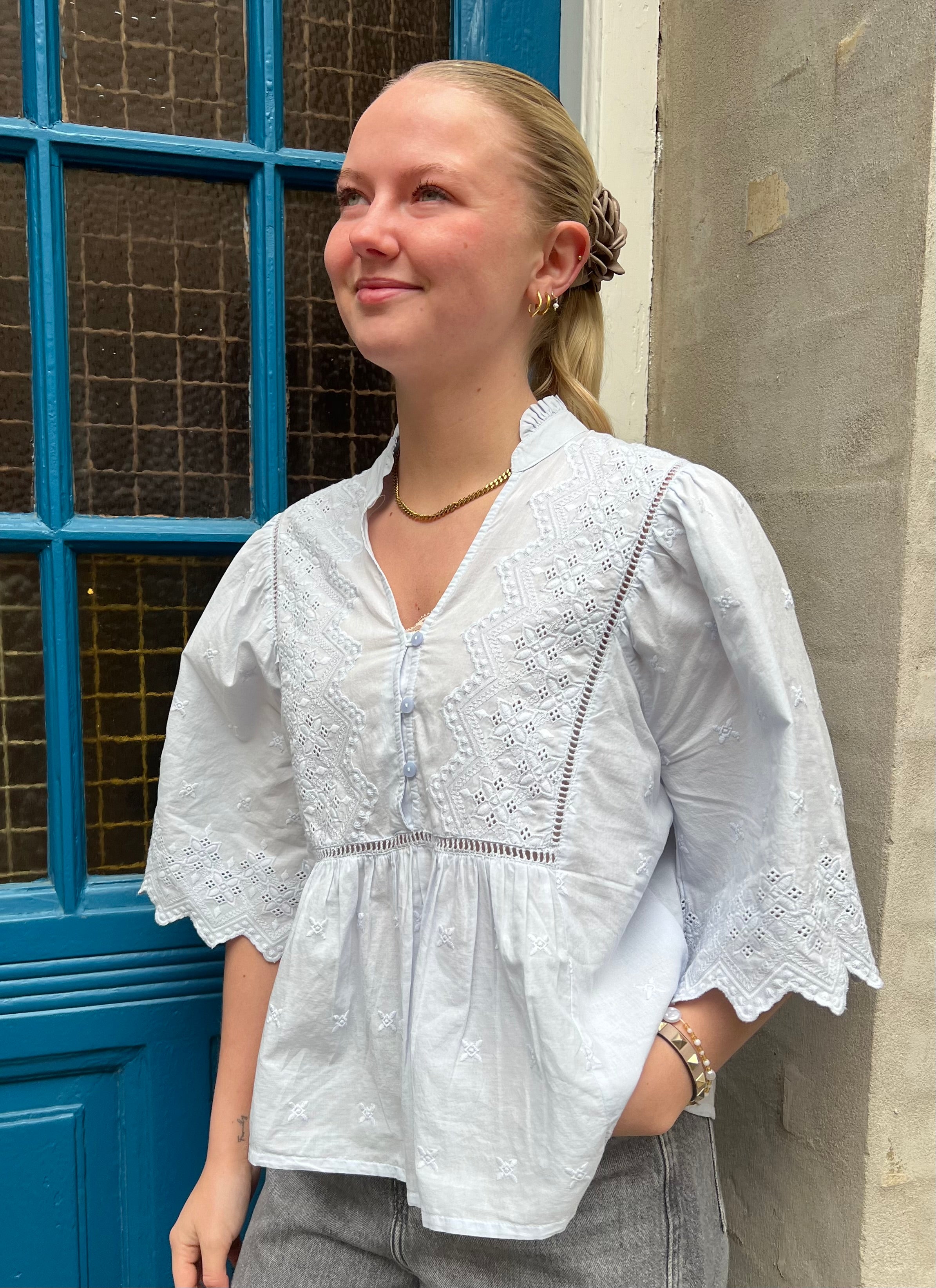 MAYA 2/4 EMBROIDERY TOP - Halogen Blue