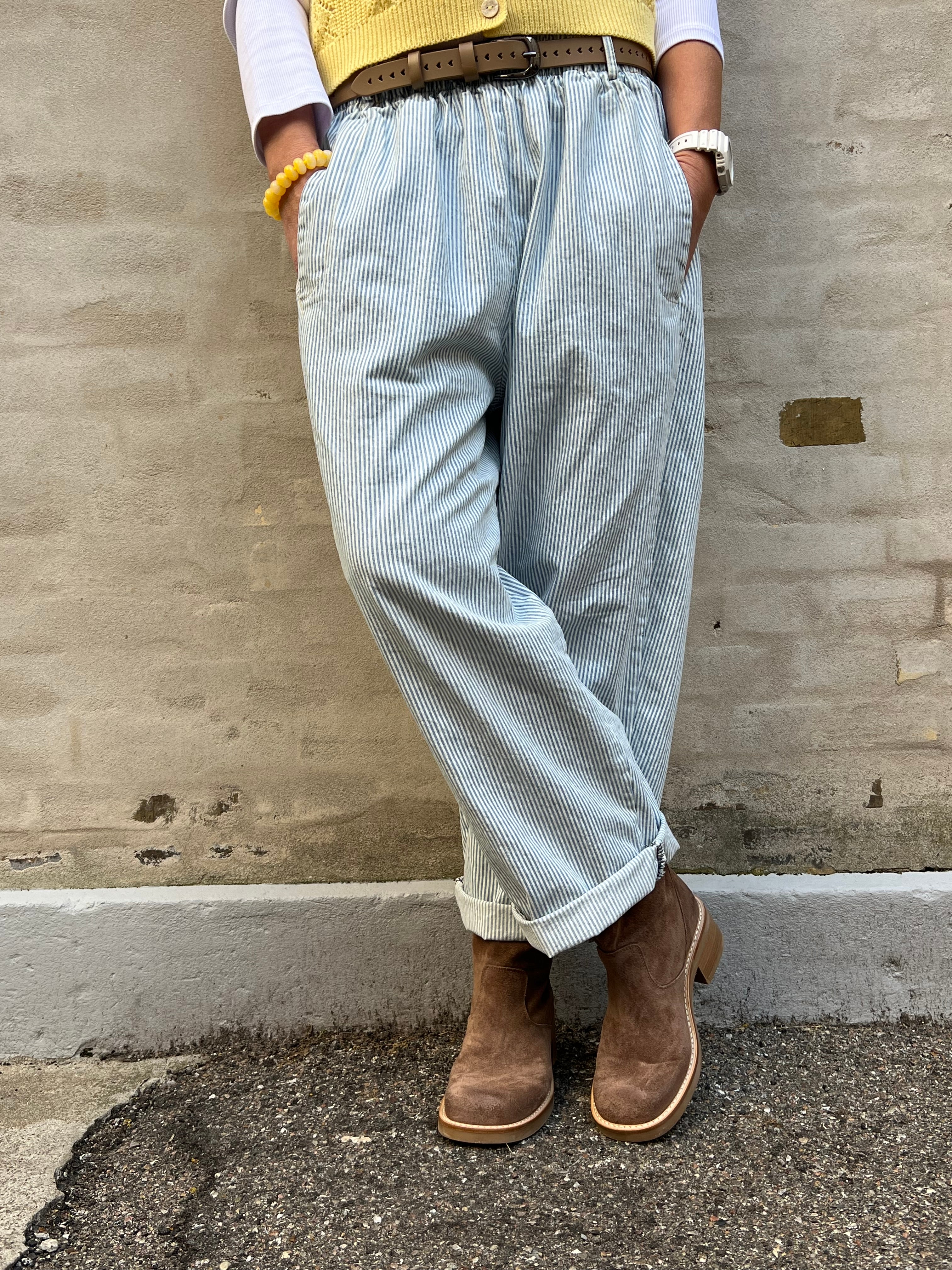 Paola randiga byxor - ljusblå