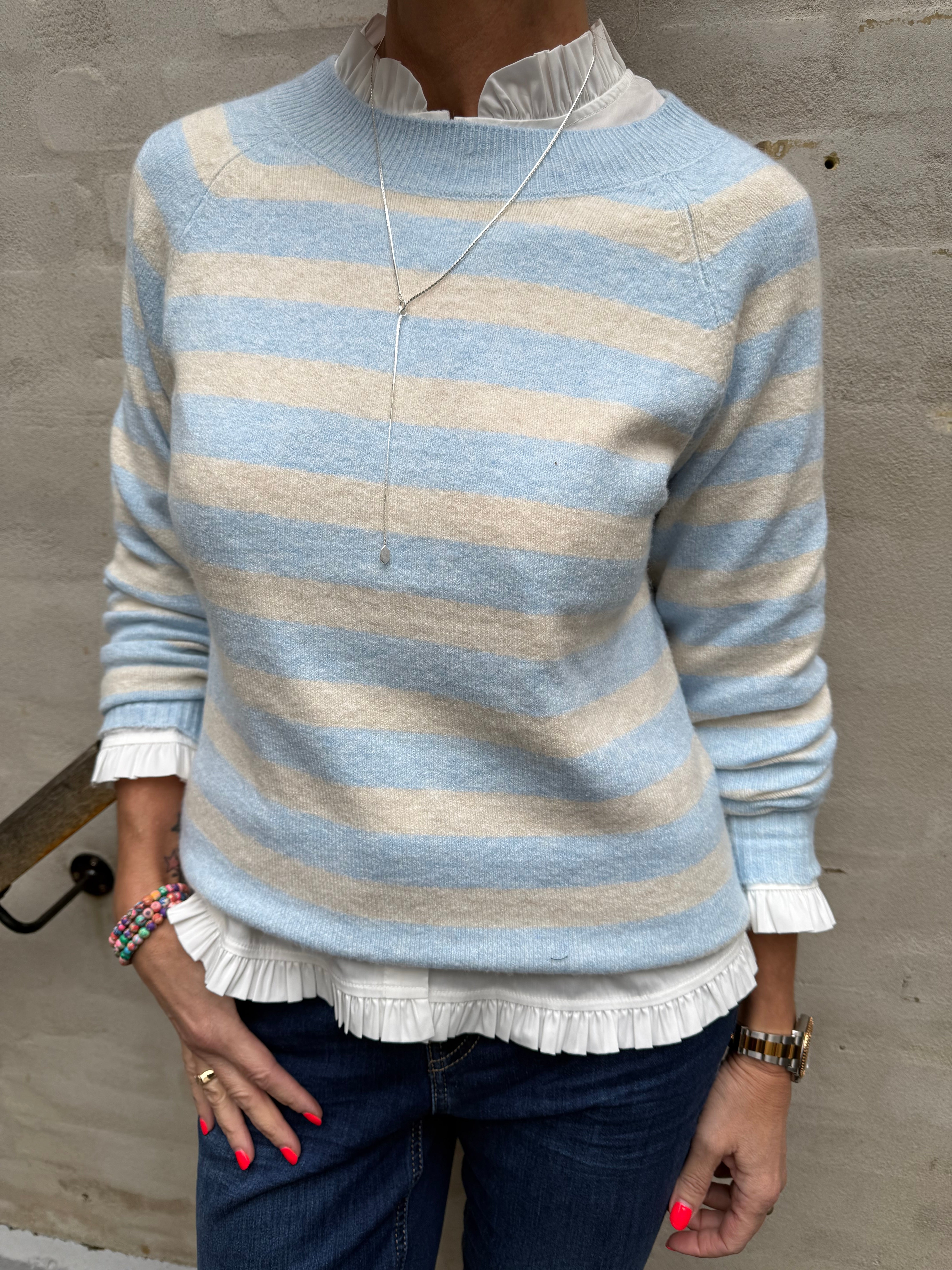 DOFFY O-HALS BLUS - Kashmirblå/Björk