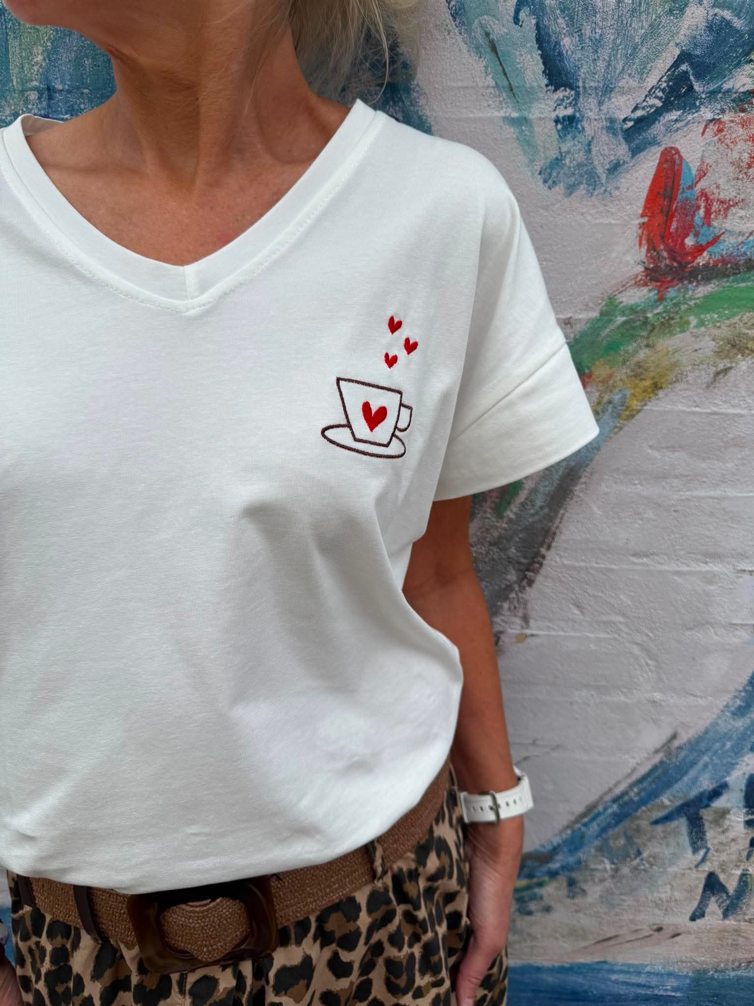 Coffee Love T-shirt - White Brown