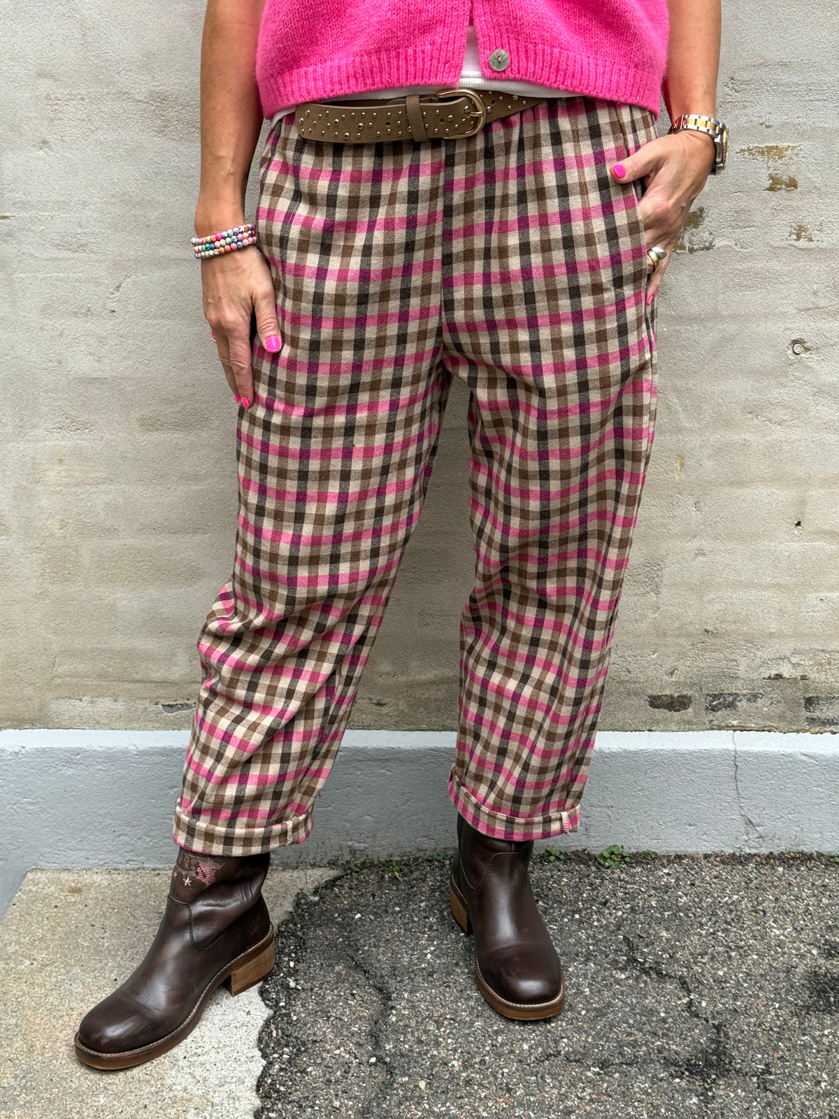 Lotta Check Pants - Fuchsia/Brown/Beige