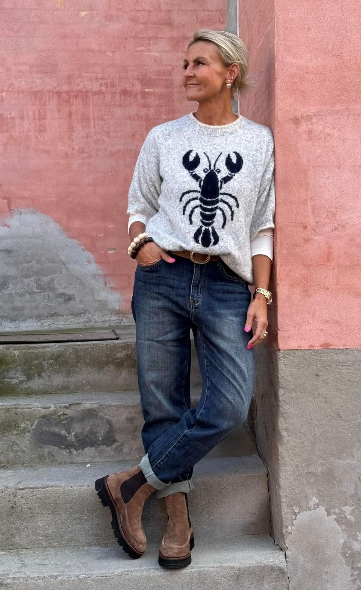 Lobster S/S Knit - Grey/Navy