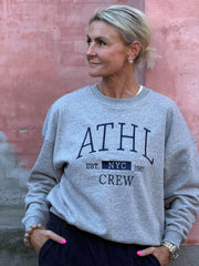 MESA LS O-NK EMB SWEAT - Ljusgråmelerad_NAVY BLAZER ATHL