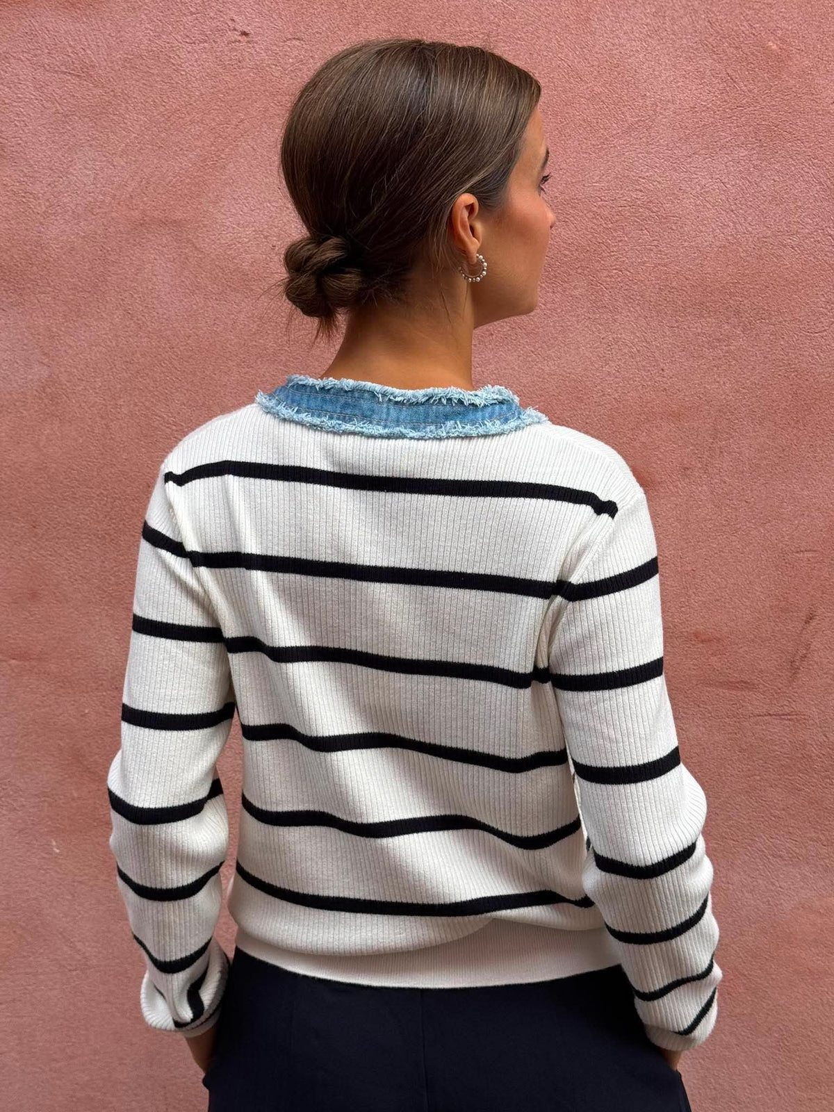 Zelma Stripe Denim Cardigan - Off White