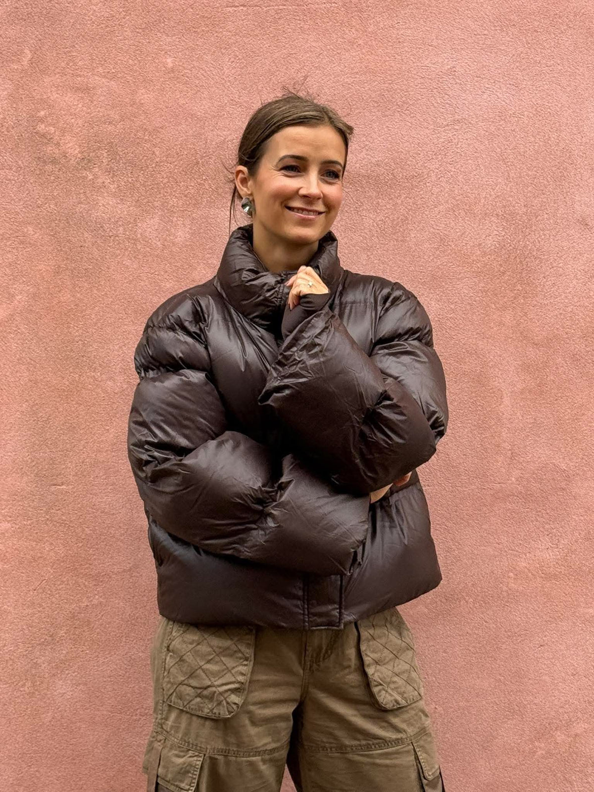 Rhea Shiny Puffer Jacket - Chocolate Brown