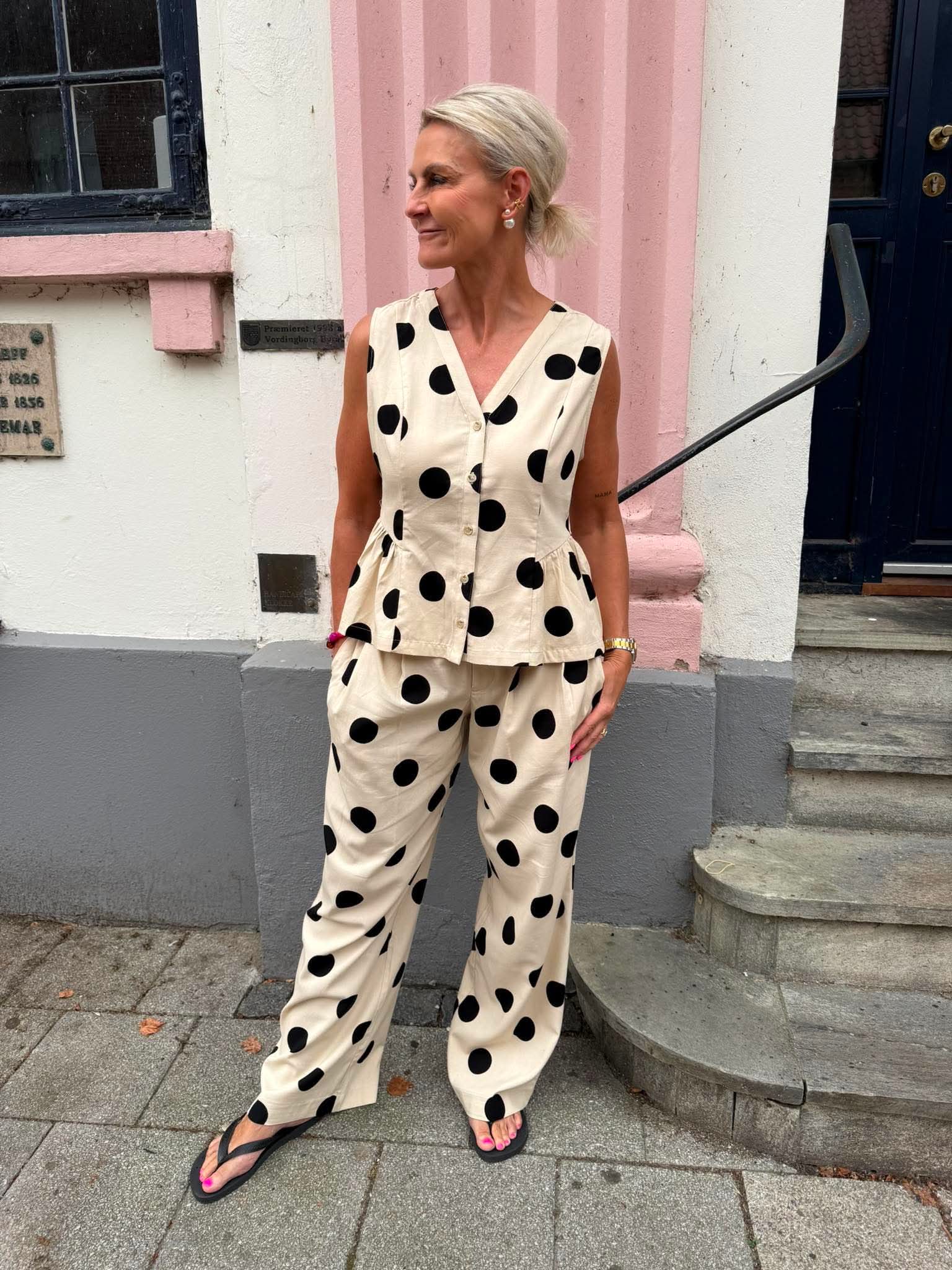 Tika Trousers - Whitecap/Black Dot