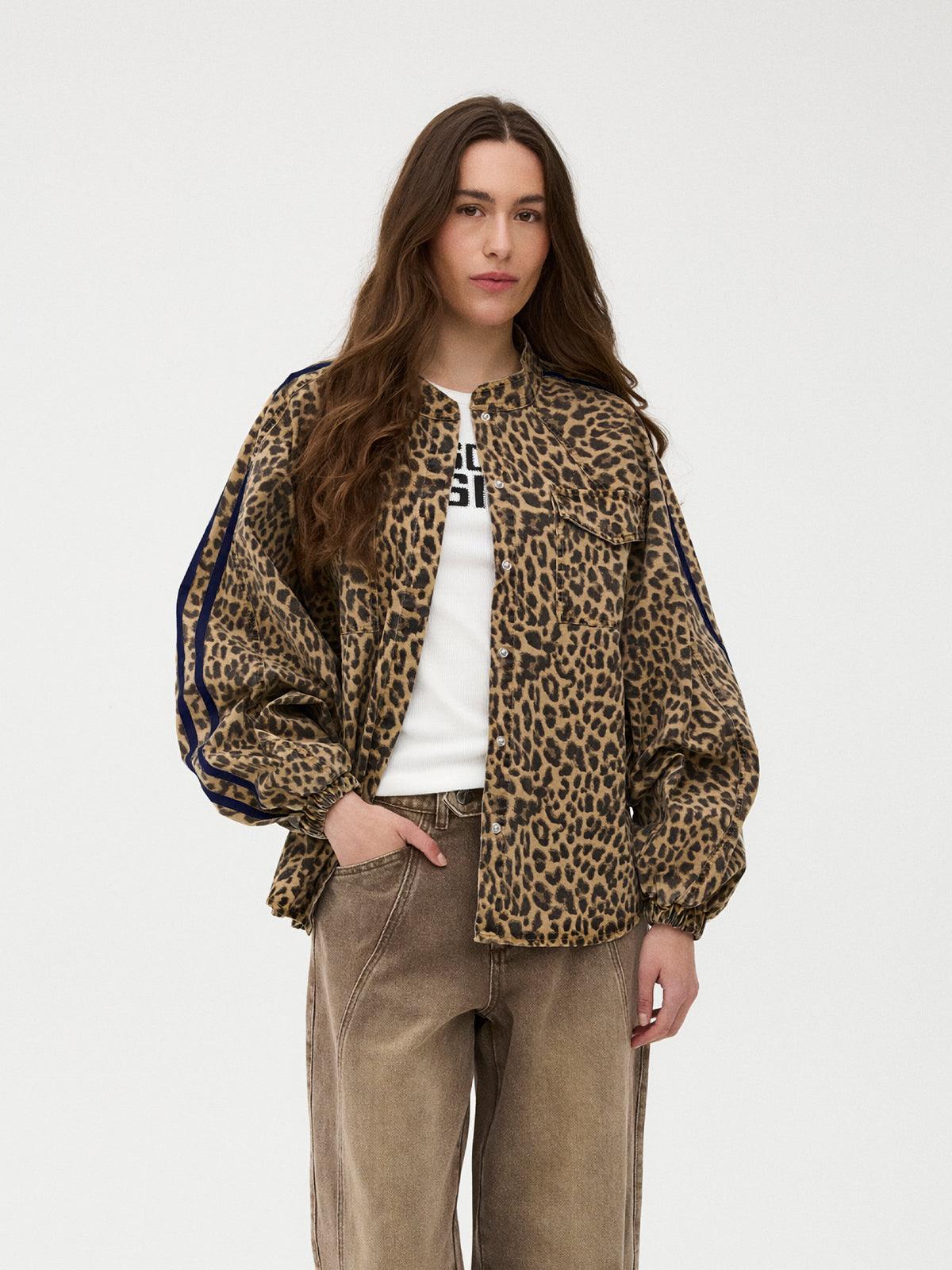 BasmaGO Jull Jacket Shirt - Leopard Print/Cream Stripe