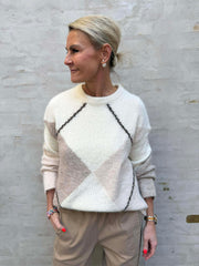 Inga Check Fluff Knit Bluuse - Kräm