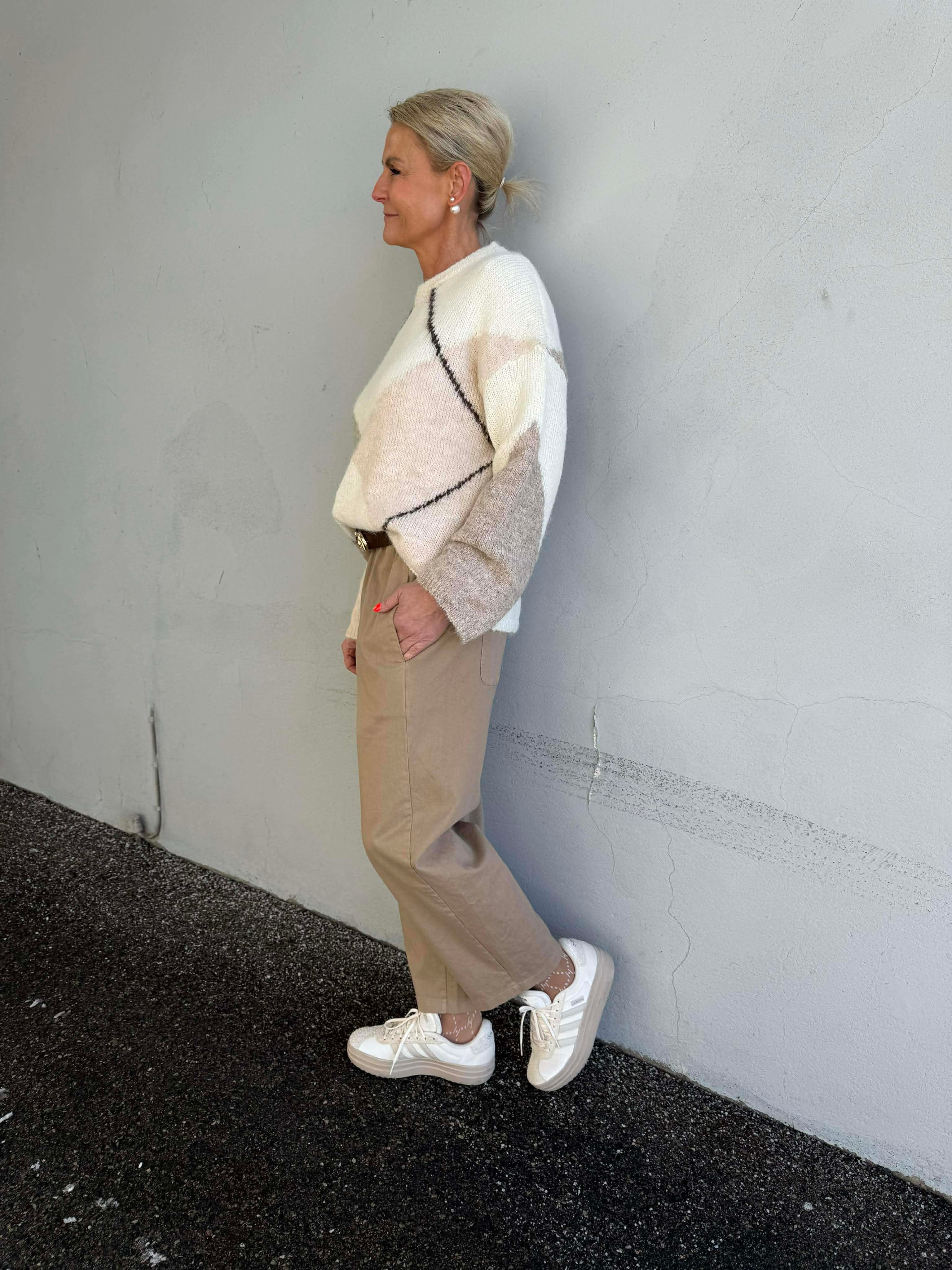 Inga Check Fluff Knit Bluuse - Kräm