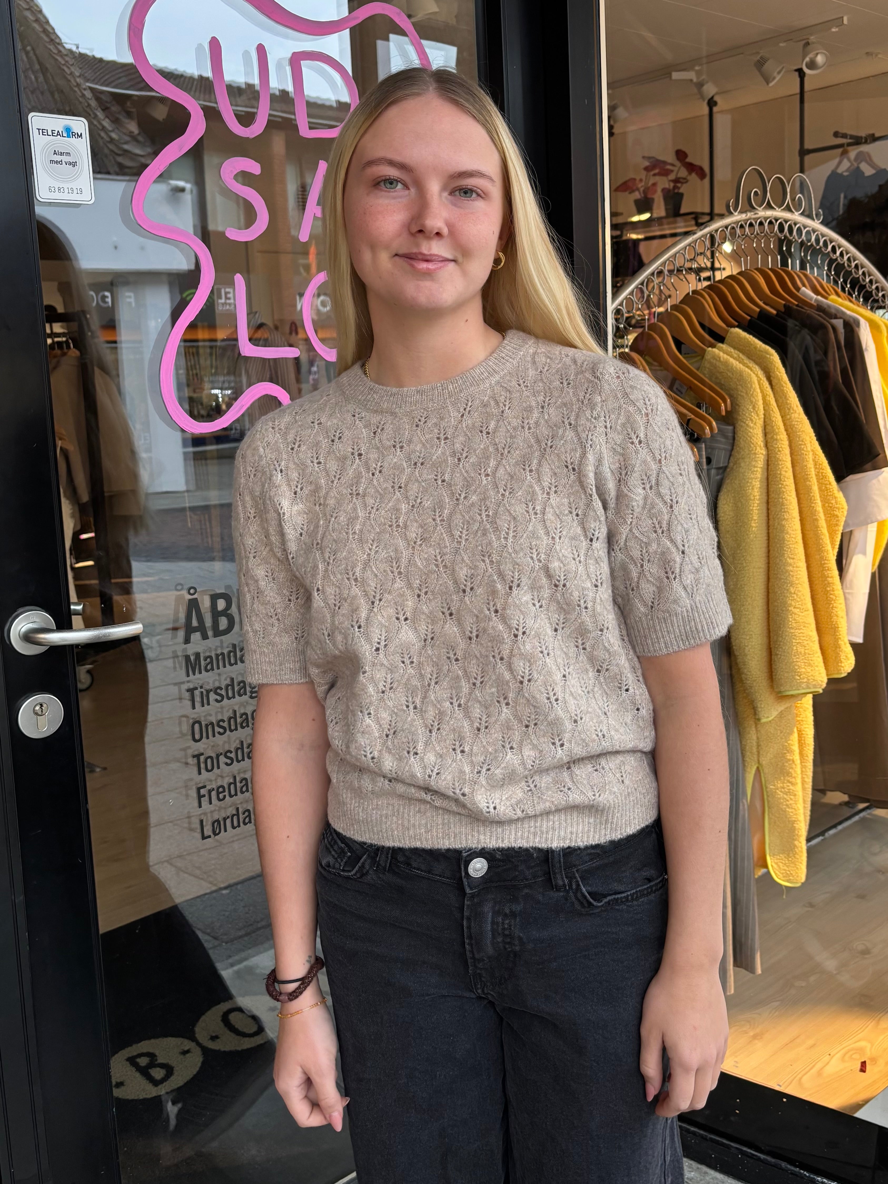 LELOU SS O-HALS KNIT - Taupe Grey MELANGE