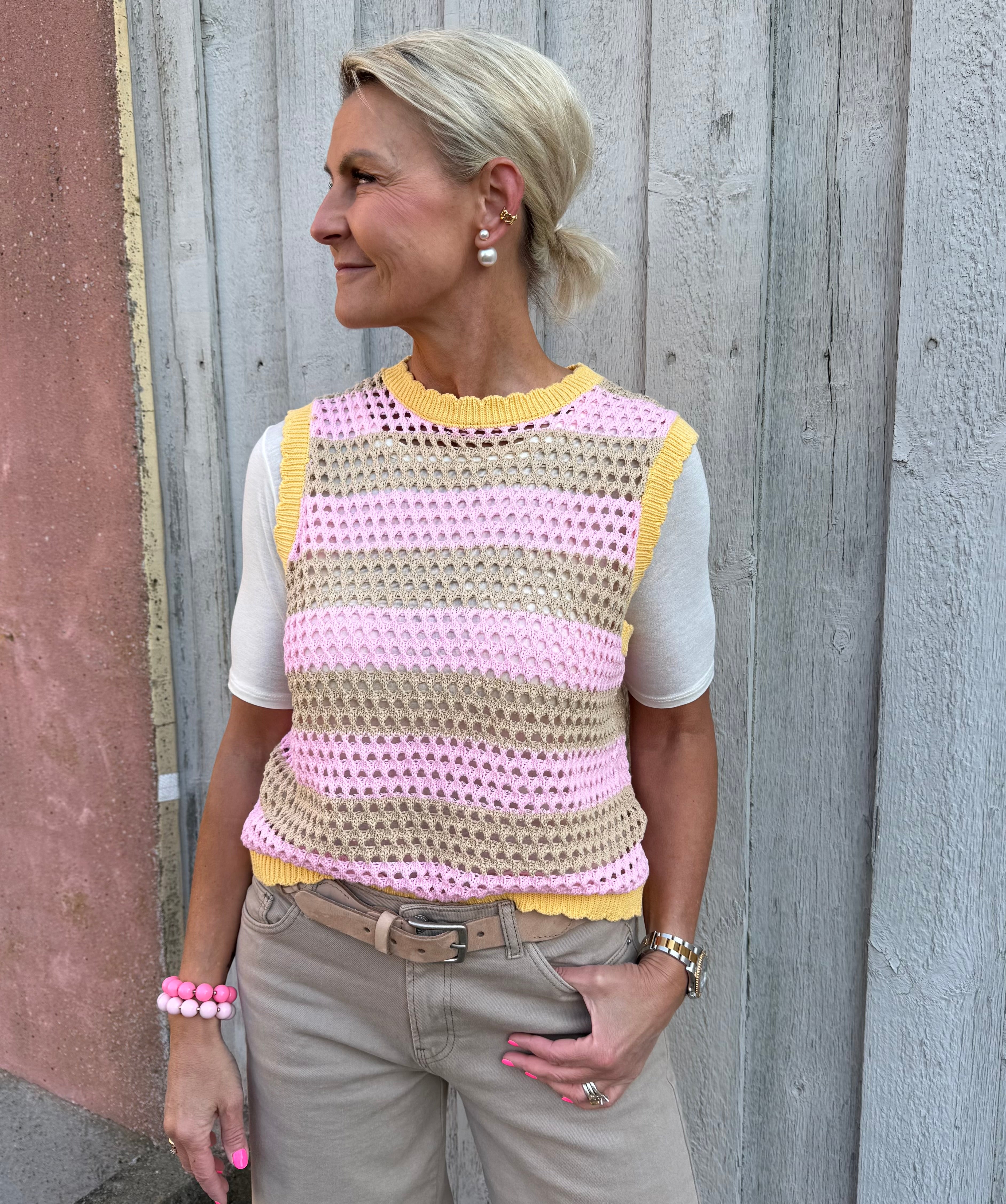 Manga Vest - Pink/Beige/Yellow