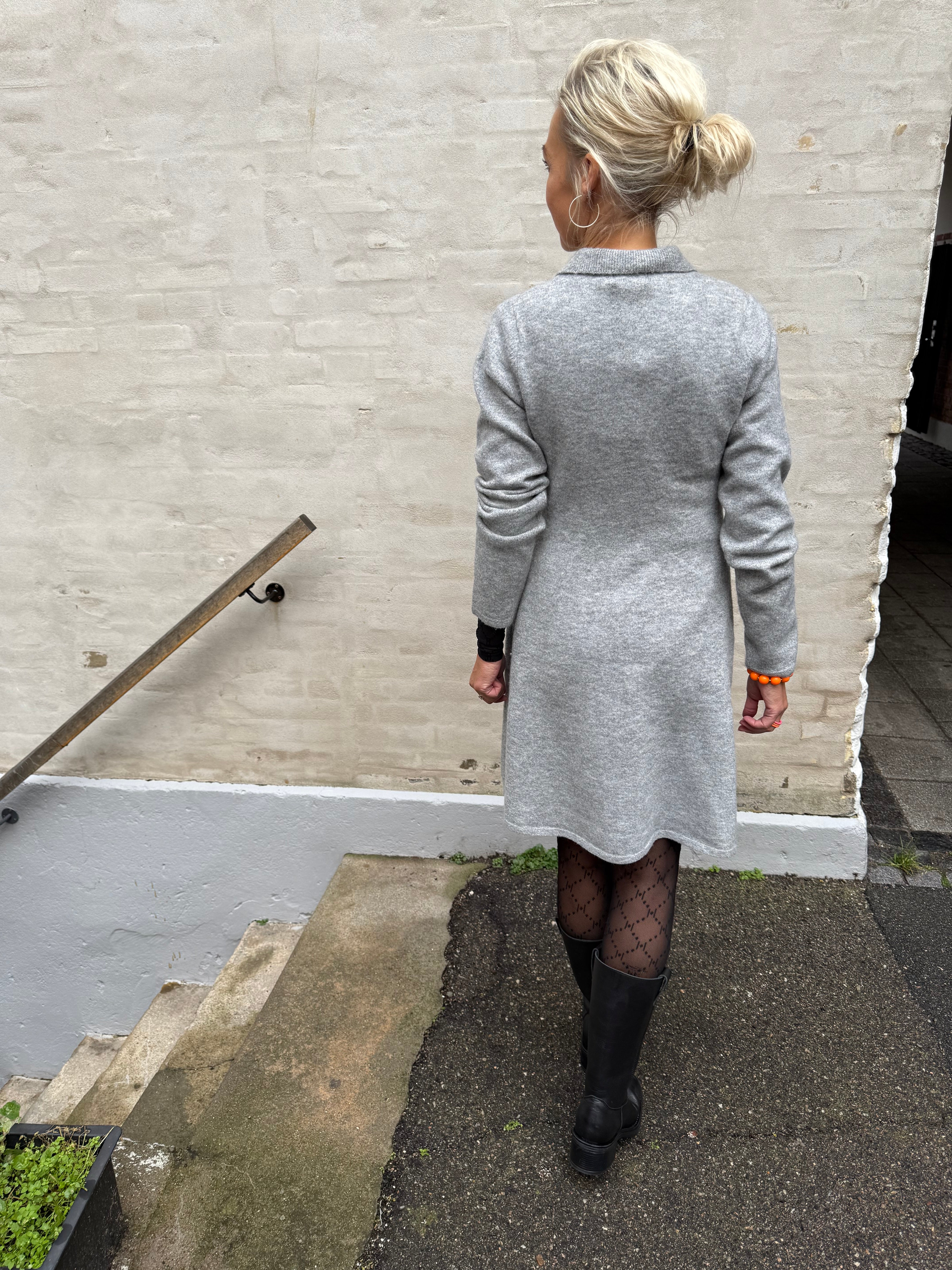 Rosemary Life L/S Kragklänning - Ljusgrå Melange