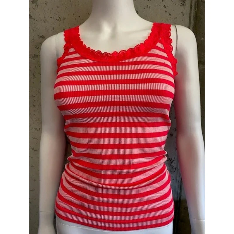 Isa randig ribb topp scarlatto-bianco