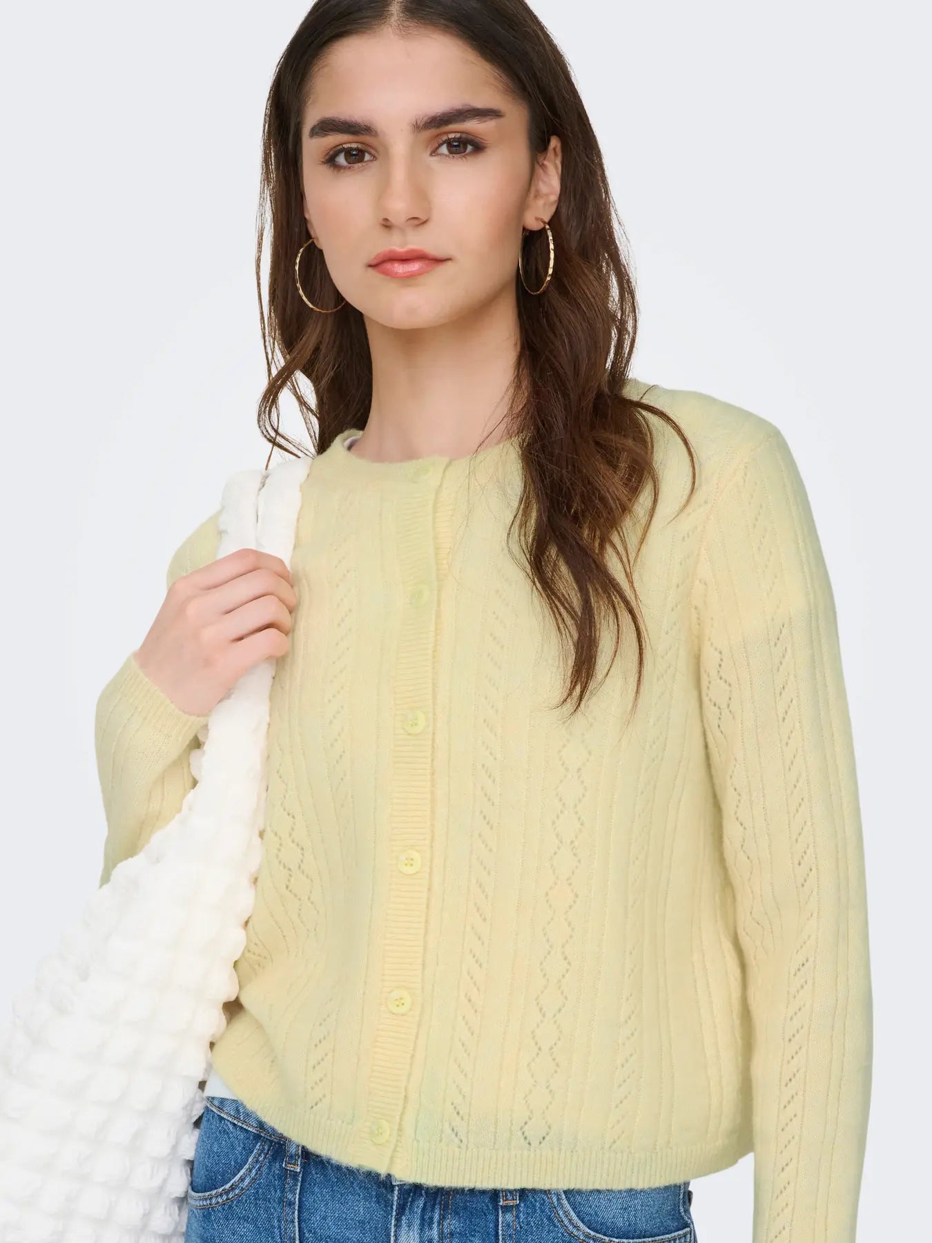APRIL LIFE LS O-HALS CARDIGAN - Pastell Yellow_MELANGE