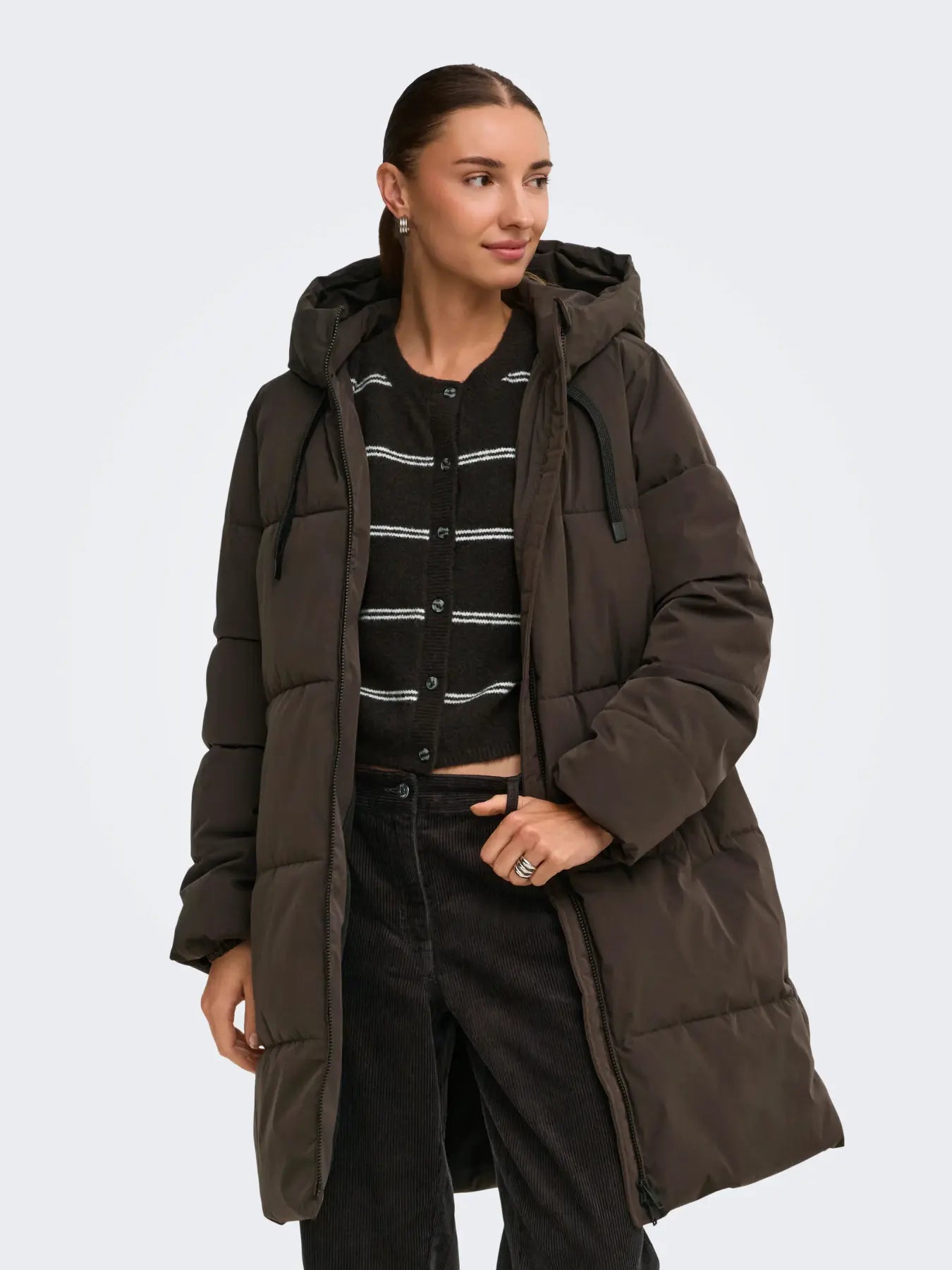 BLAIR LONG HOOD PUFFER - Chocolate Torte/CONTRAST BLACK
