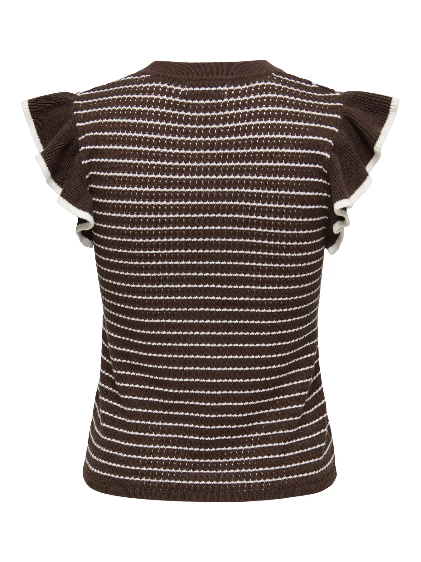 CARICE S/L FRILL PULLOVER - Chocolate Brown/W. CLOUD DANCER