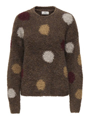 DOTTIE LS O-NECK DOT PULLOVER - Bison RUM RAISIN