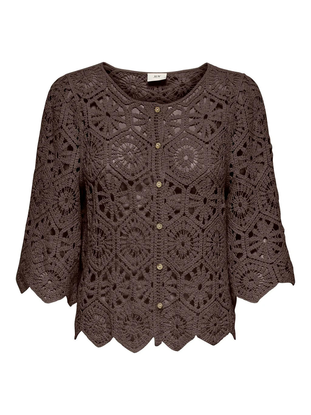 EMMELIE 2/4 CROCHET CARDIGAN - Chocolate Brown