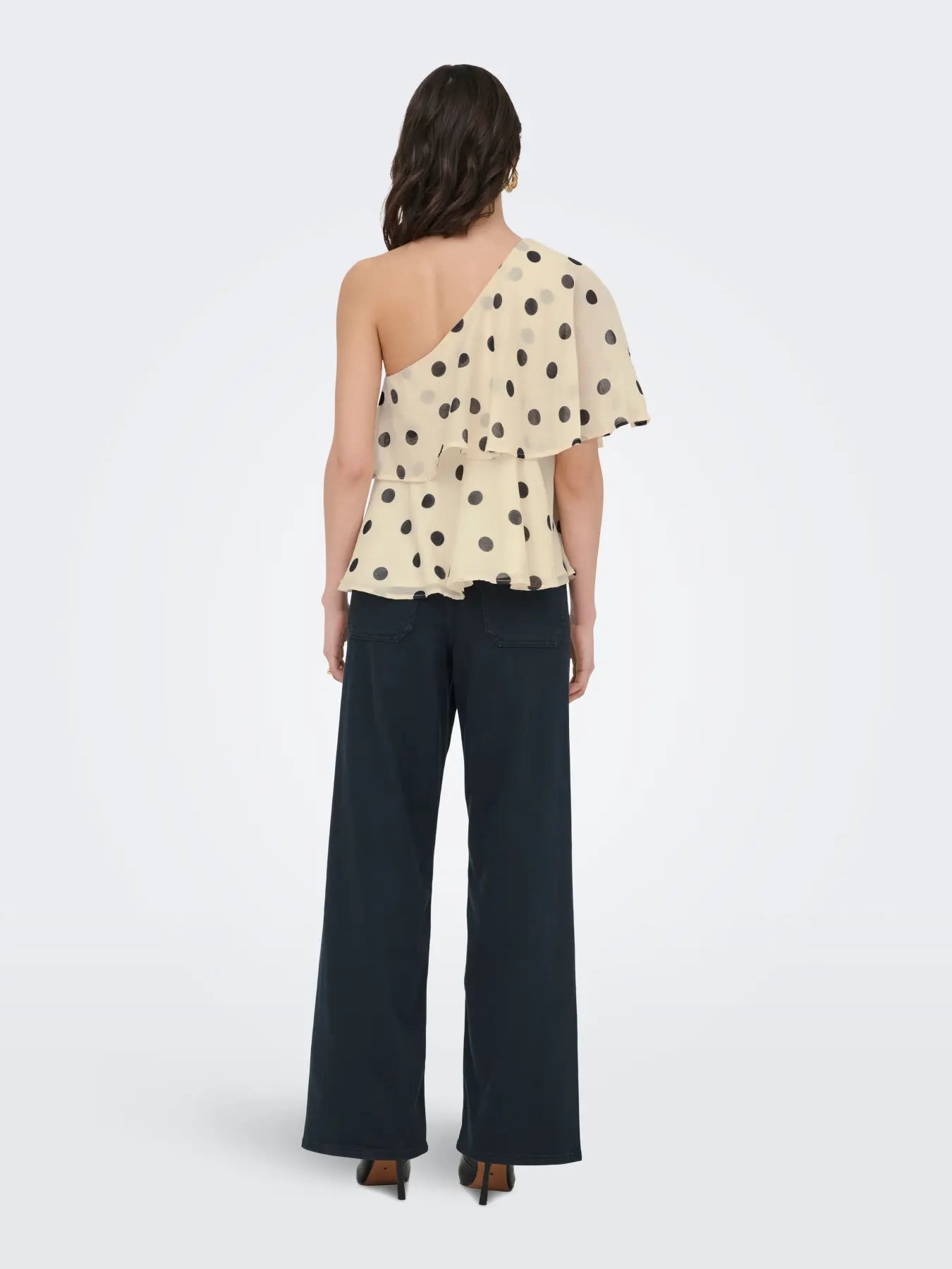 FAY LIFE ONE-SHOULDER TOP - Pristine BLACK DOT