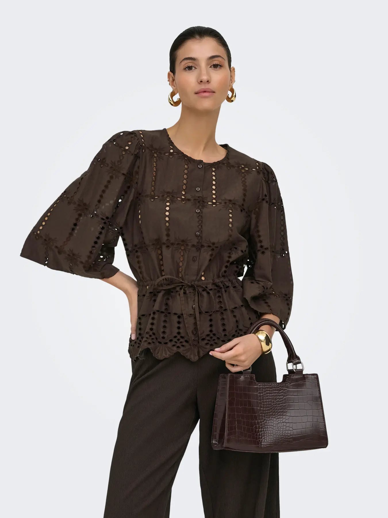 JOJO 3/4 ANGLAISE SHIRT - Chocolate Brown