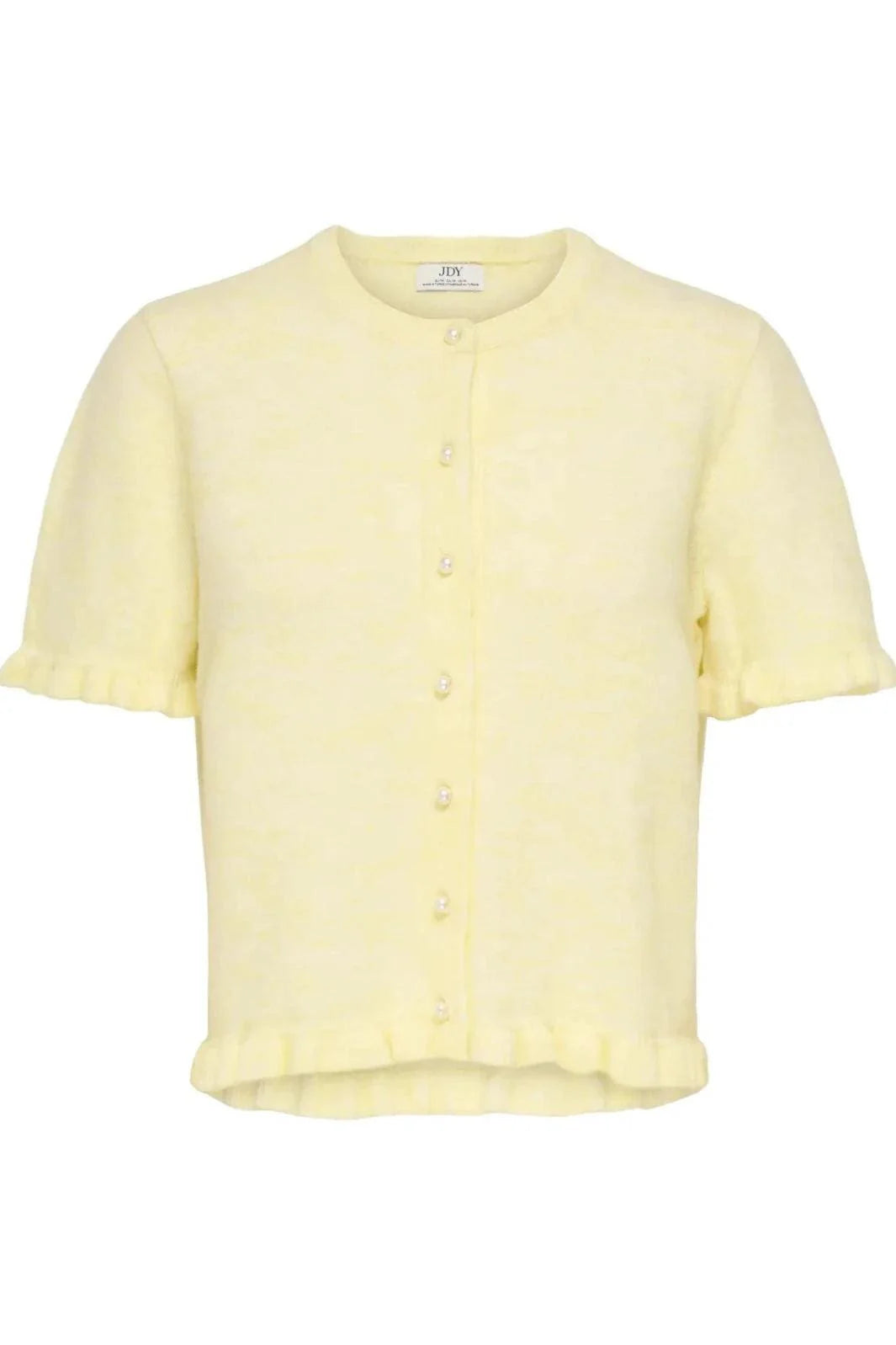 LETTY SS ON FRILL CARDIGAN - Pastell Yellow MELANGE W. PEARL KNAPPAR