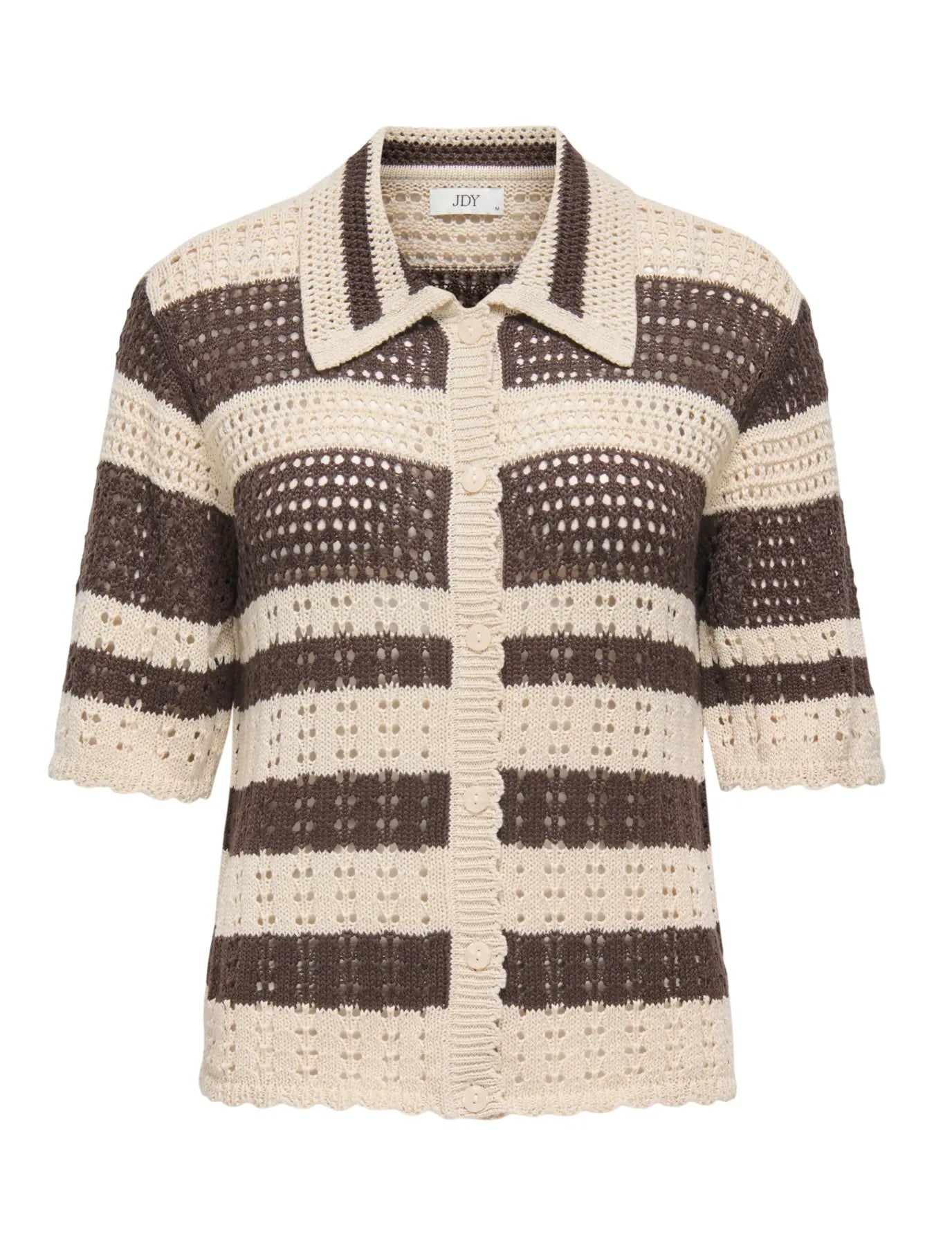 ROBIN 2/4 COLLAR CARDIGAN -  Sandshell WITH BRACKEN STRIPES