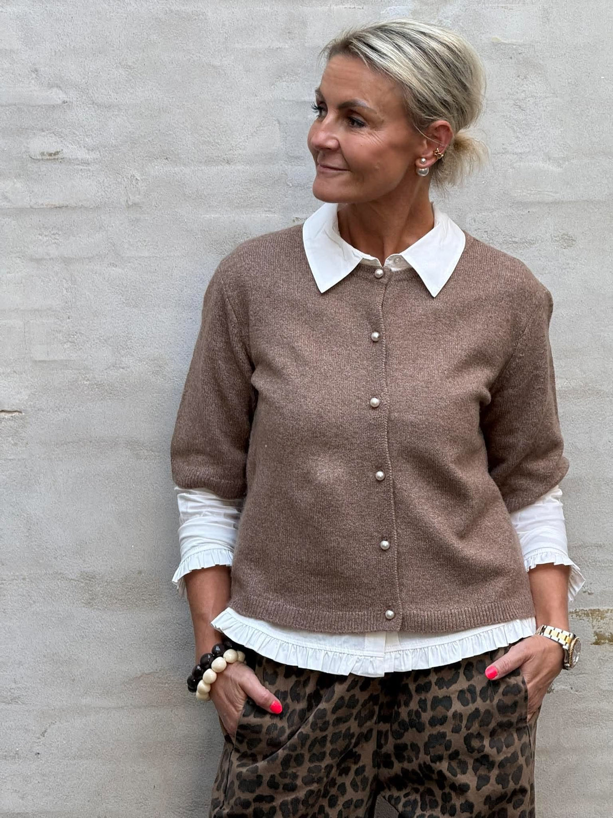RUE LIFE 2/4 PEARL CARDIGAN - Caribou MELANGE
