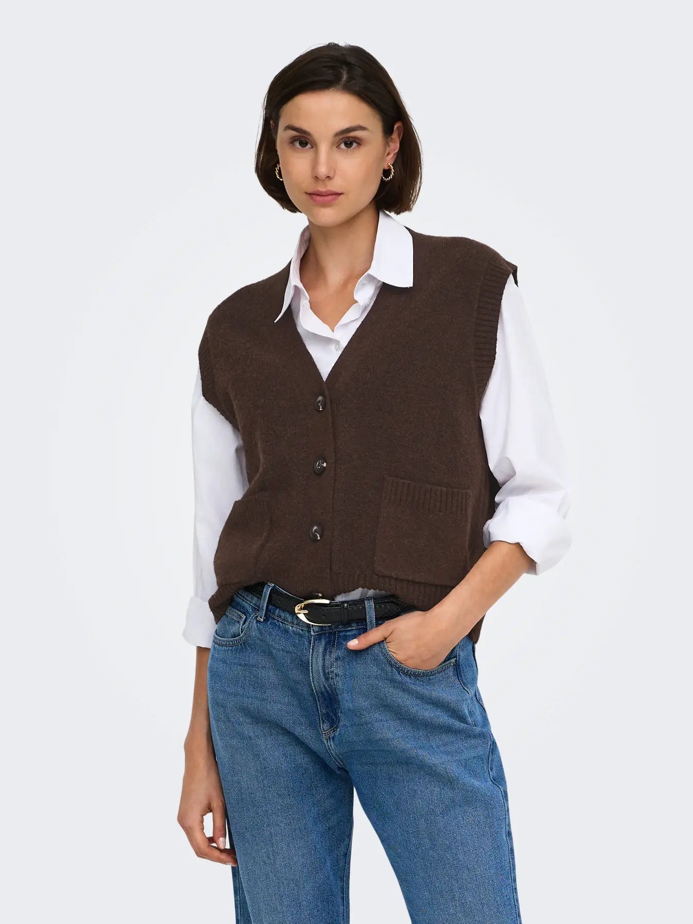 SUPER SL V-NECK VEST KNT - Coffee Bean/MELANGE