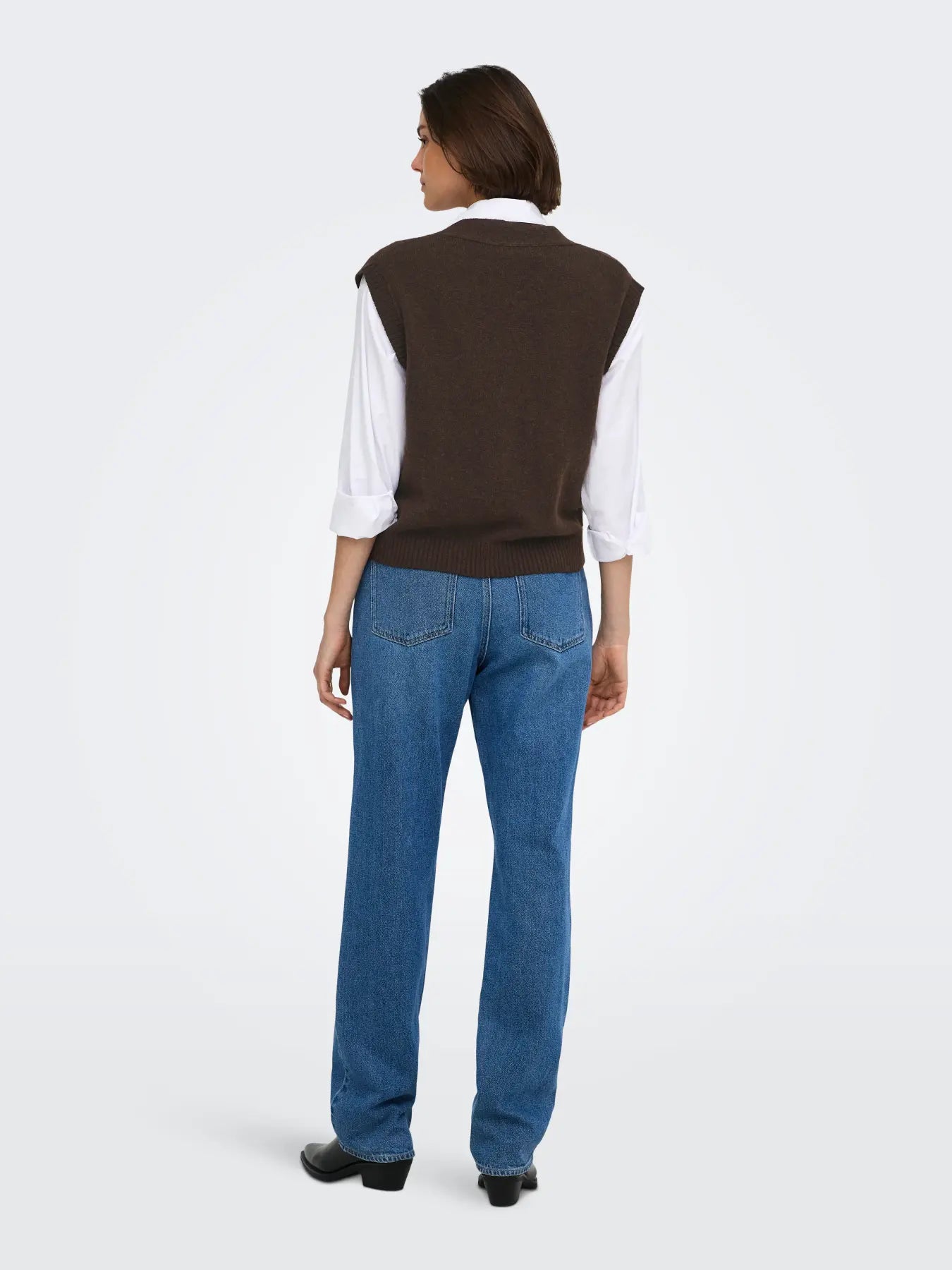 SUPER SL V-NECK VEST KNT - Coffee Bean/MELANGE