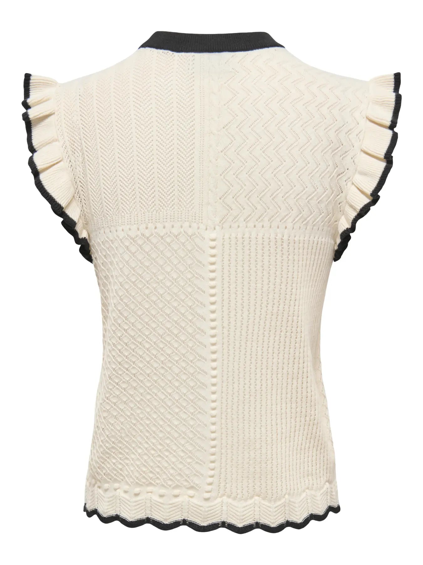 VIOLET S/L FRILL PULLOVER - Birch W. BLACK CONTRAST