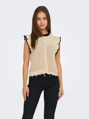 VIOLET S/L FRILL PULLOVER - Birch W. BLACK CONTRAST