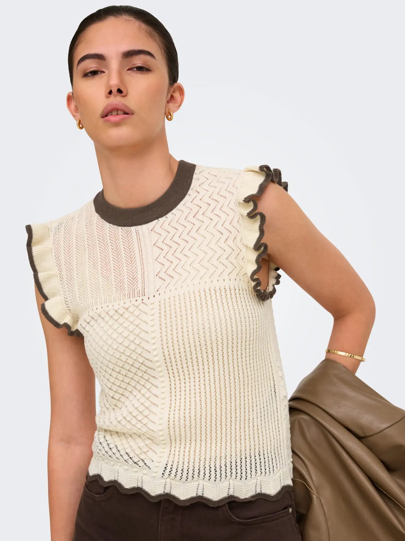 VIOLET S/L FRILL PULLOVER - Birch W. BRACKEN CONTRAST