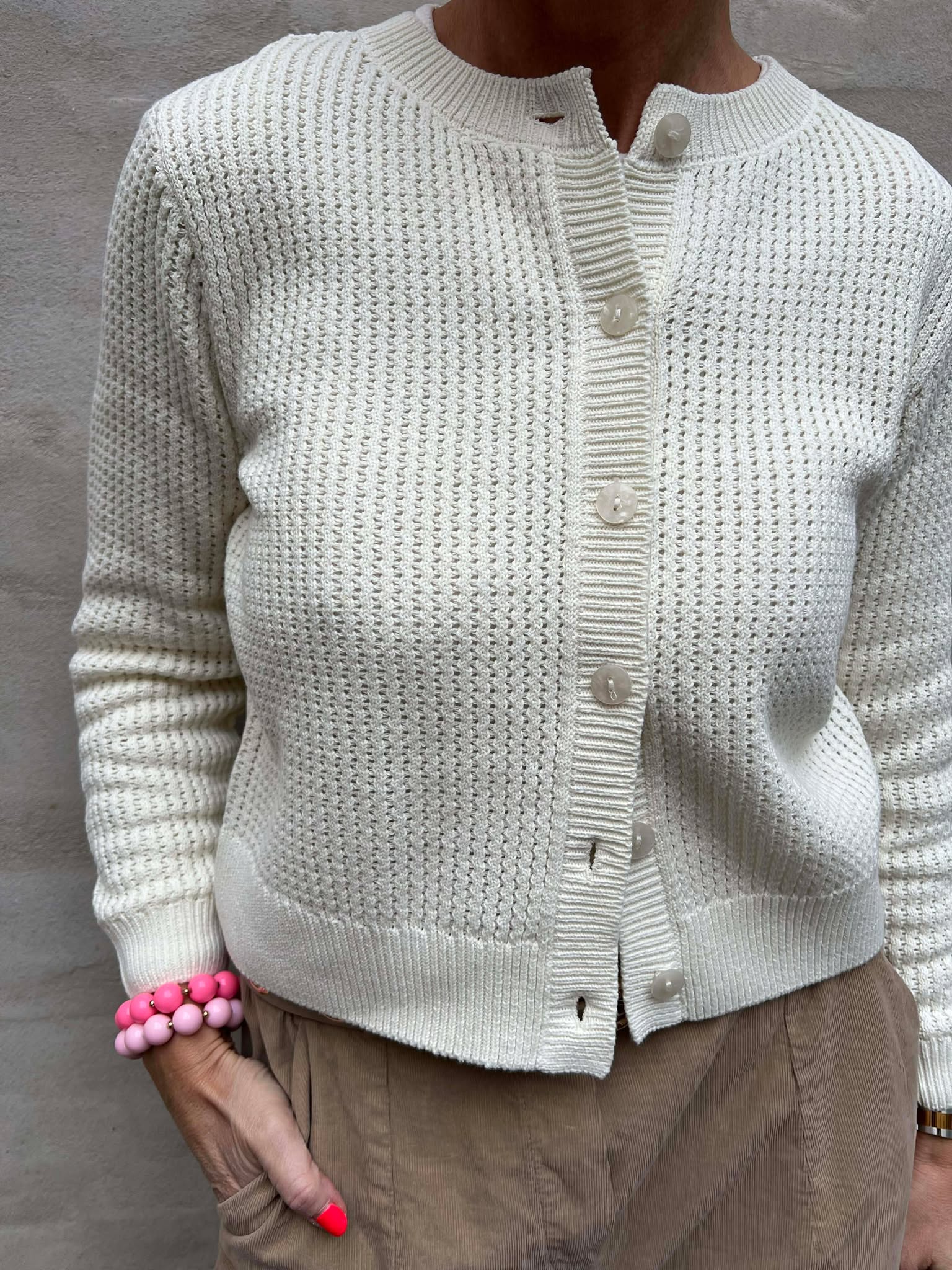 SERNA LIFE O-NECK CARDIGAN - Cloud Dancer